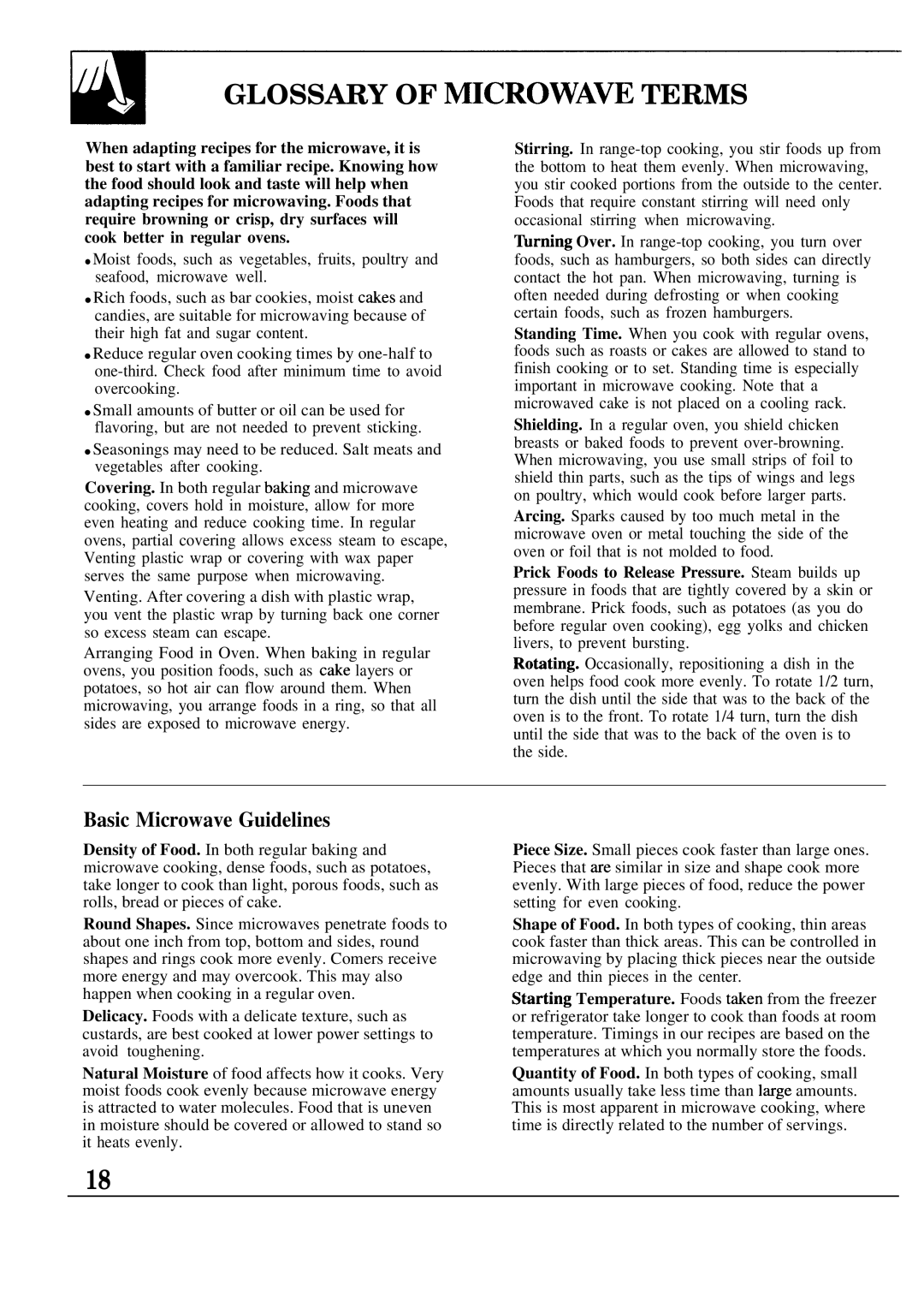 GE JES1400T warranty Glossary of MICROWA~ Terms, Basic Microwave Guidelines 