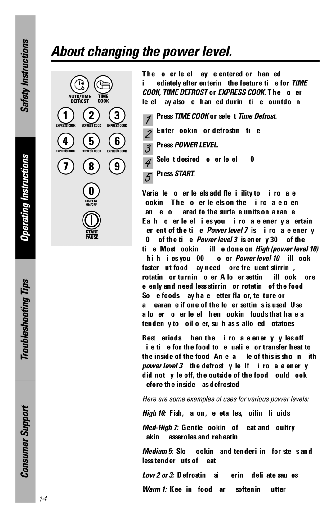 GE JES1456 owner manual About changing the power level, Press Power Level 