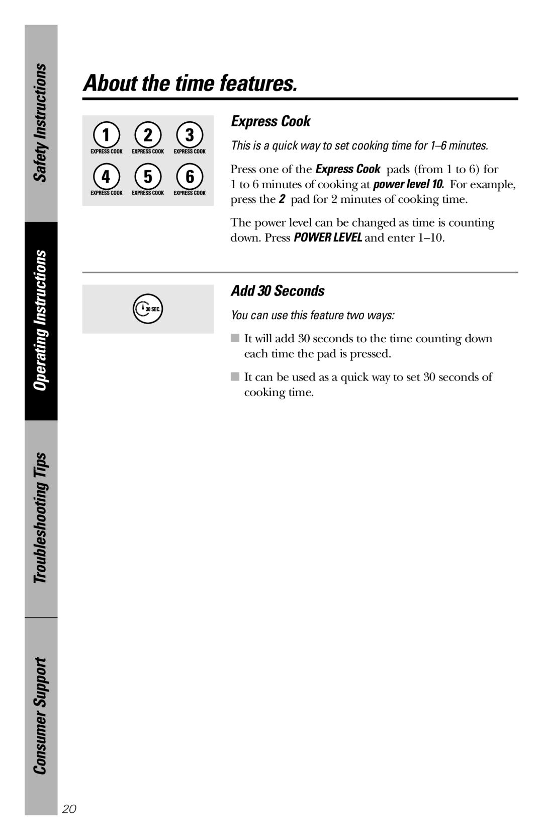 GE JES1456 owner manual Express Cook, Add 30 Seconds 