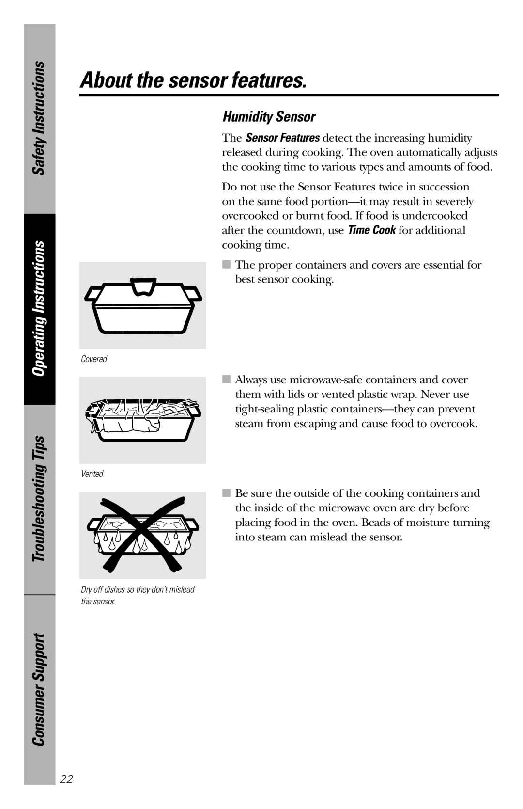 GE JES1456 owner manual About the sensor features, Humidity Sensor 