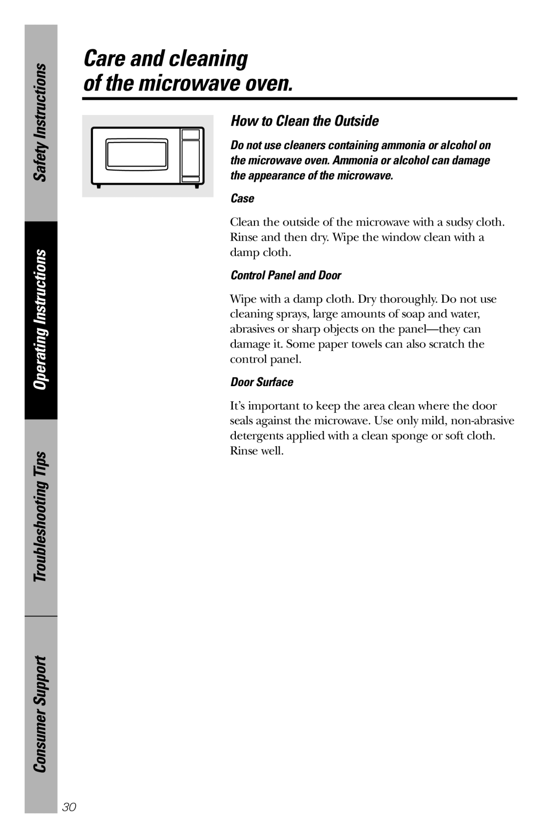 GE JES1456 owner manual How to Clean the Outside, Case, Control Panel and Door, Door Surface 