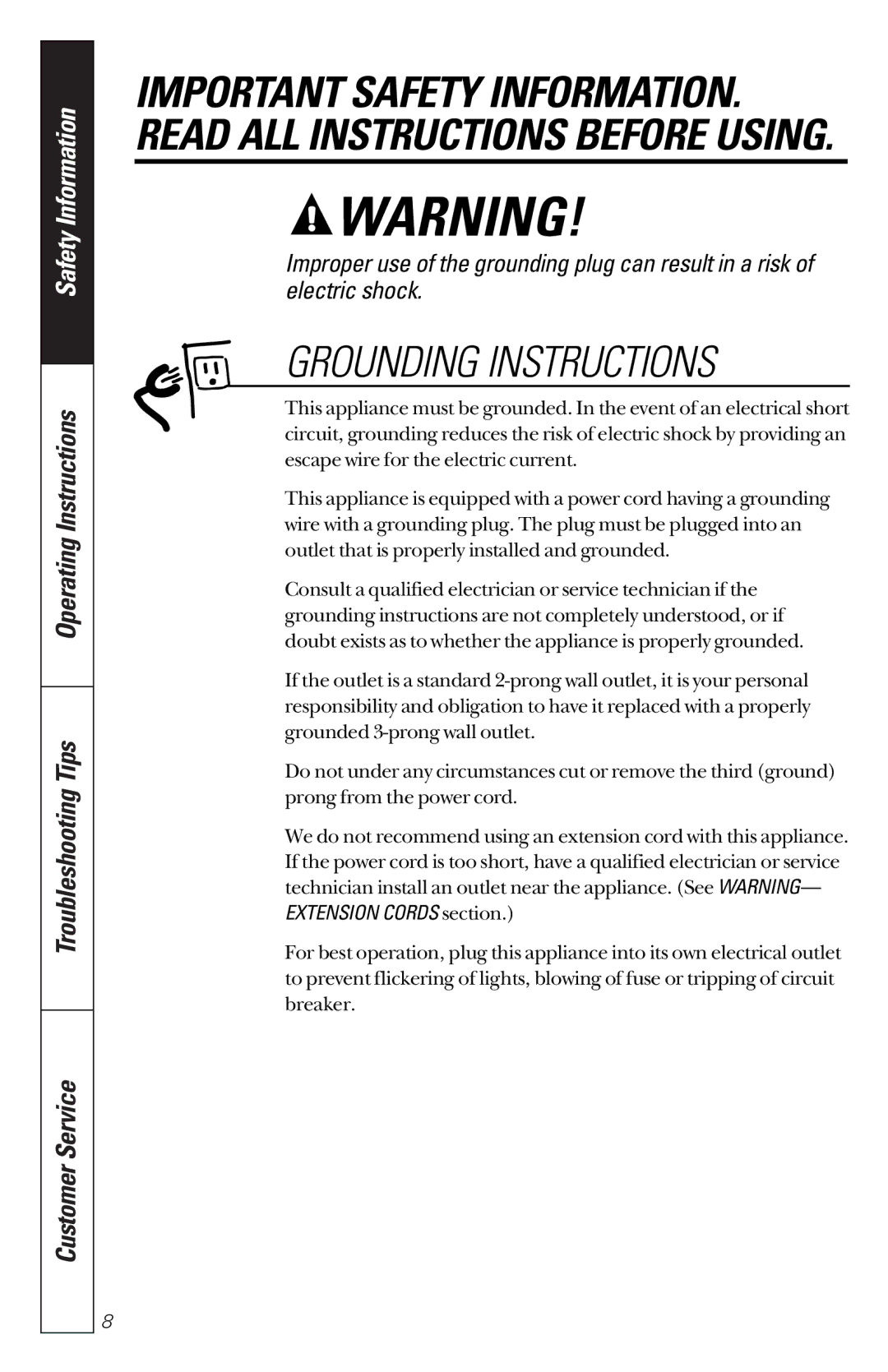 GE JES1851 owner manual Grounding Instructions 