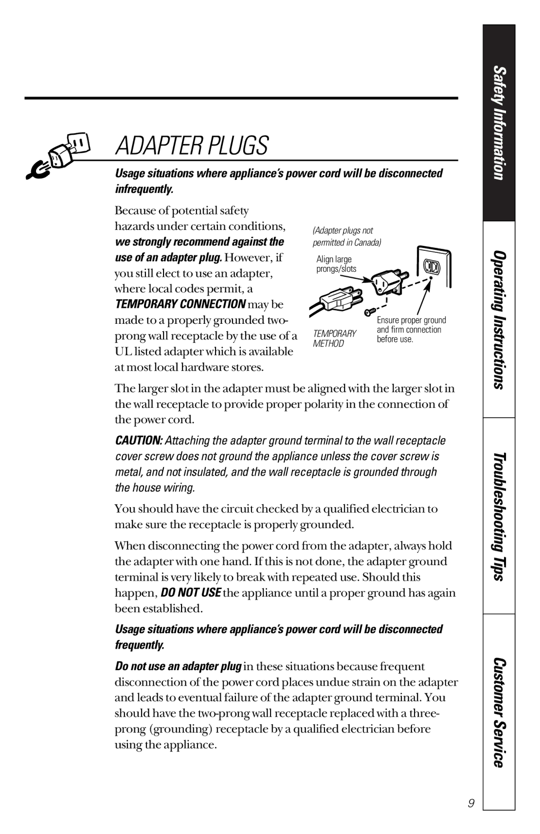 GE JES1851 owner manual Infrequently, Operating Instructions 