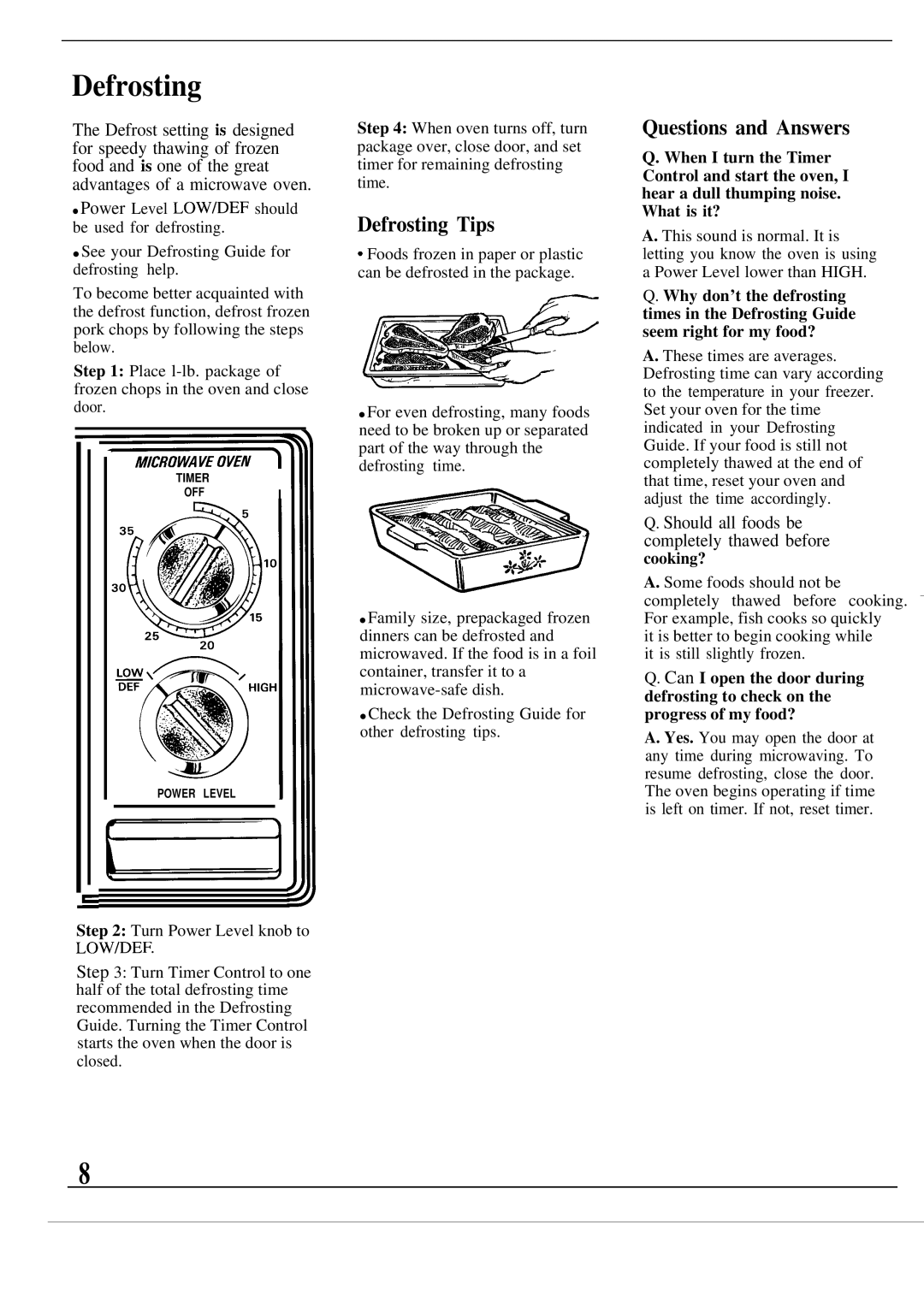 GE JES41W warranty Defrosting Tips, Cooking? 