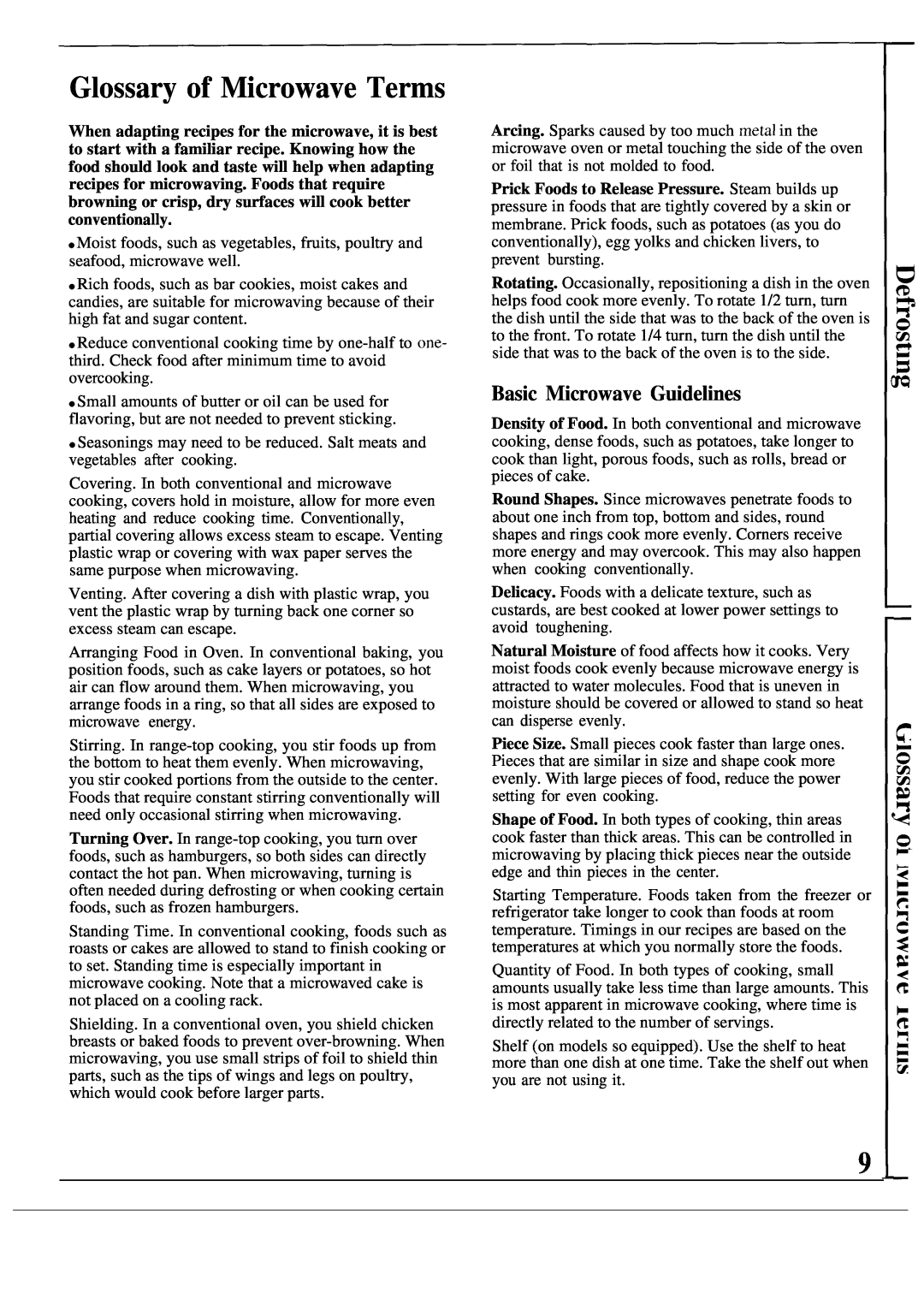 GE JES41W warranty Glossary of Microwave Terms, Basic Microwave Guidelines 