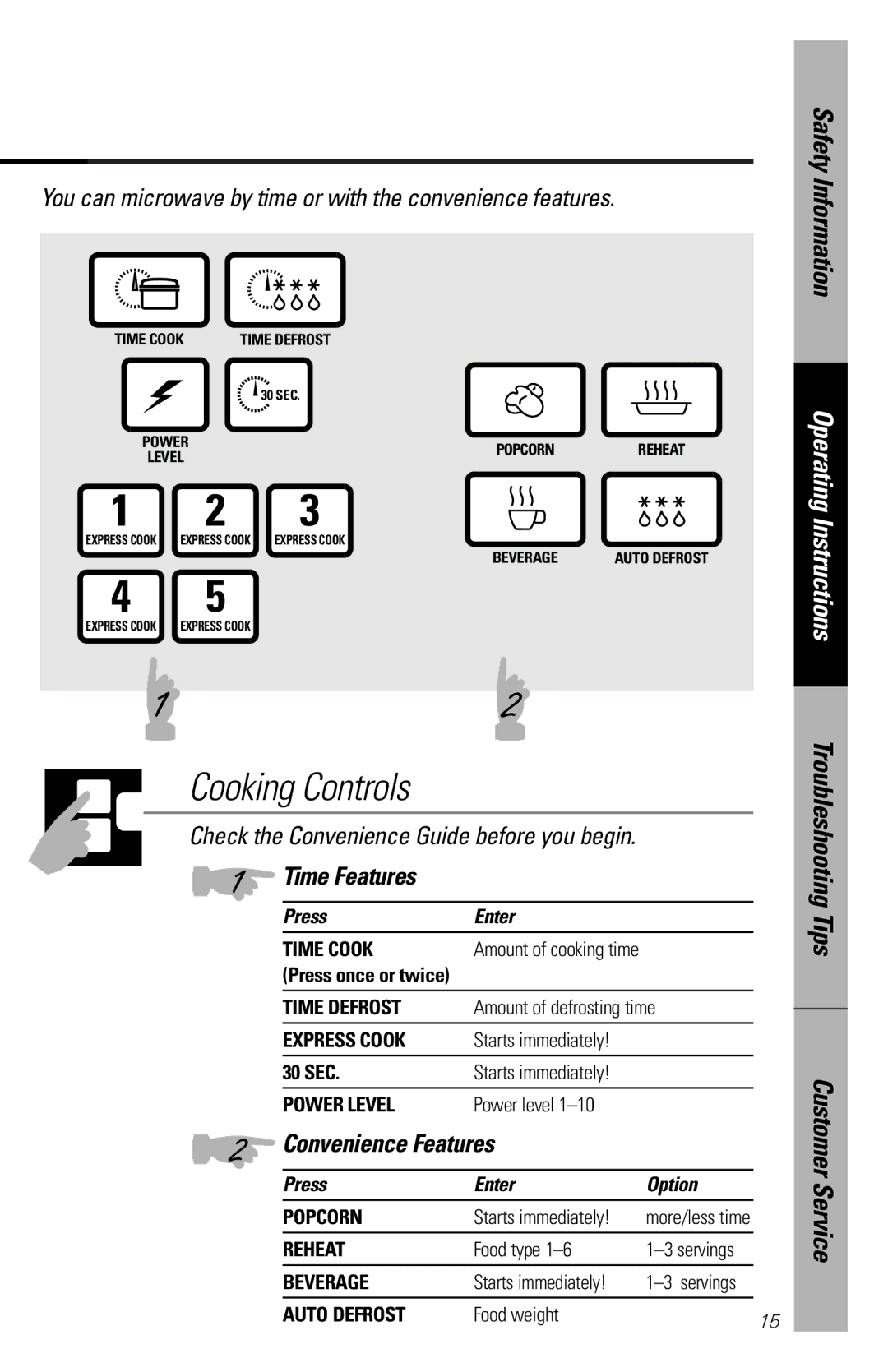 GE JES733 owner manual Time Features, Convenience Features 