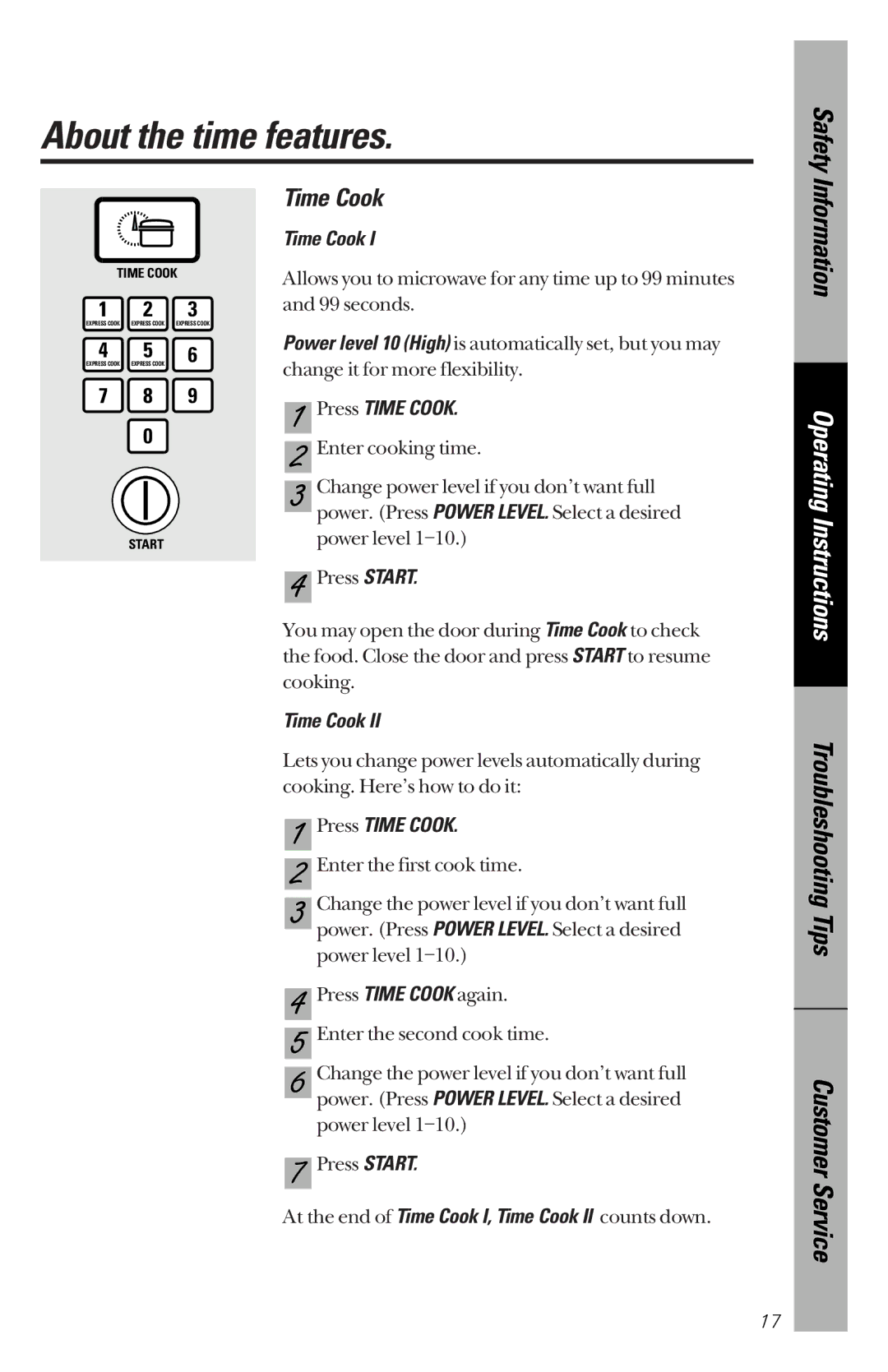 GE JES733 owner manual About the time features, Press Time Cook 