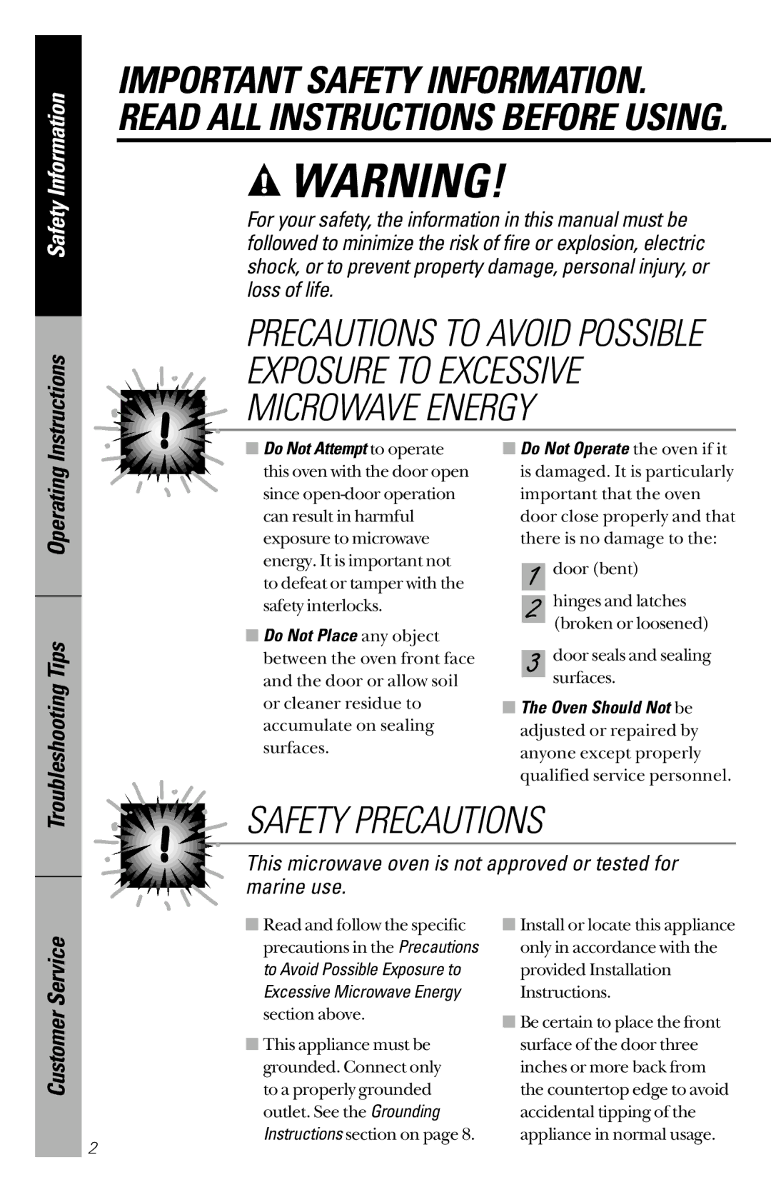 GE JES733 owner manual Exposure to Excessive Microwave Energy 