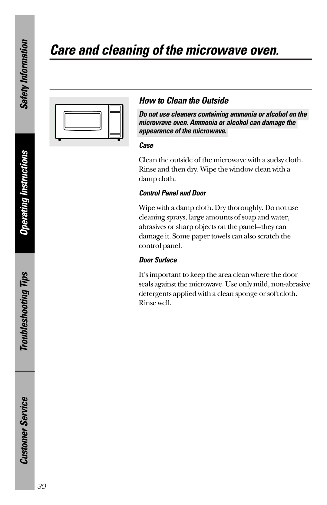 GE JES733 owner manual How to Clean the Outside, Case, Control Panel and Door, Door Surface 