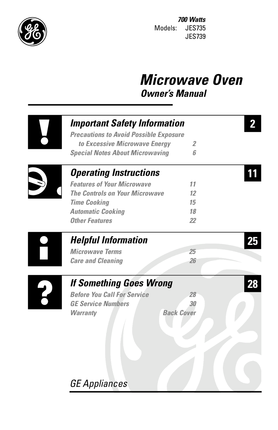 GE JES739, JES735 owner manual Microwave Oven 