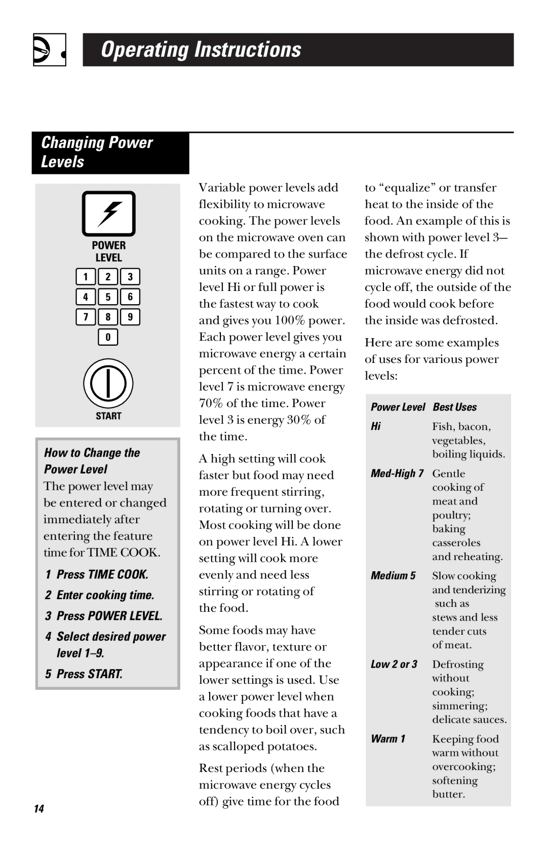 GE JES735, JES739 owner manual Changing Power Levels, How to Change Power Level 