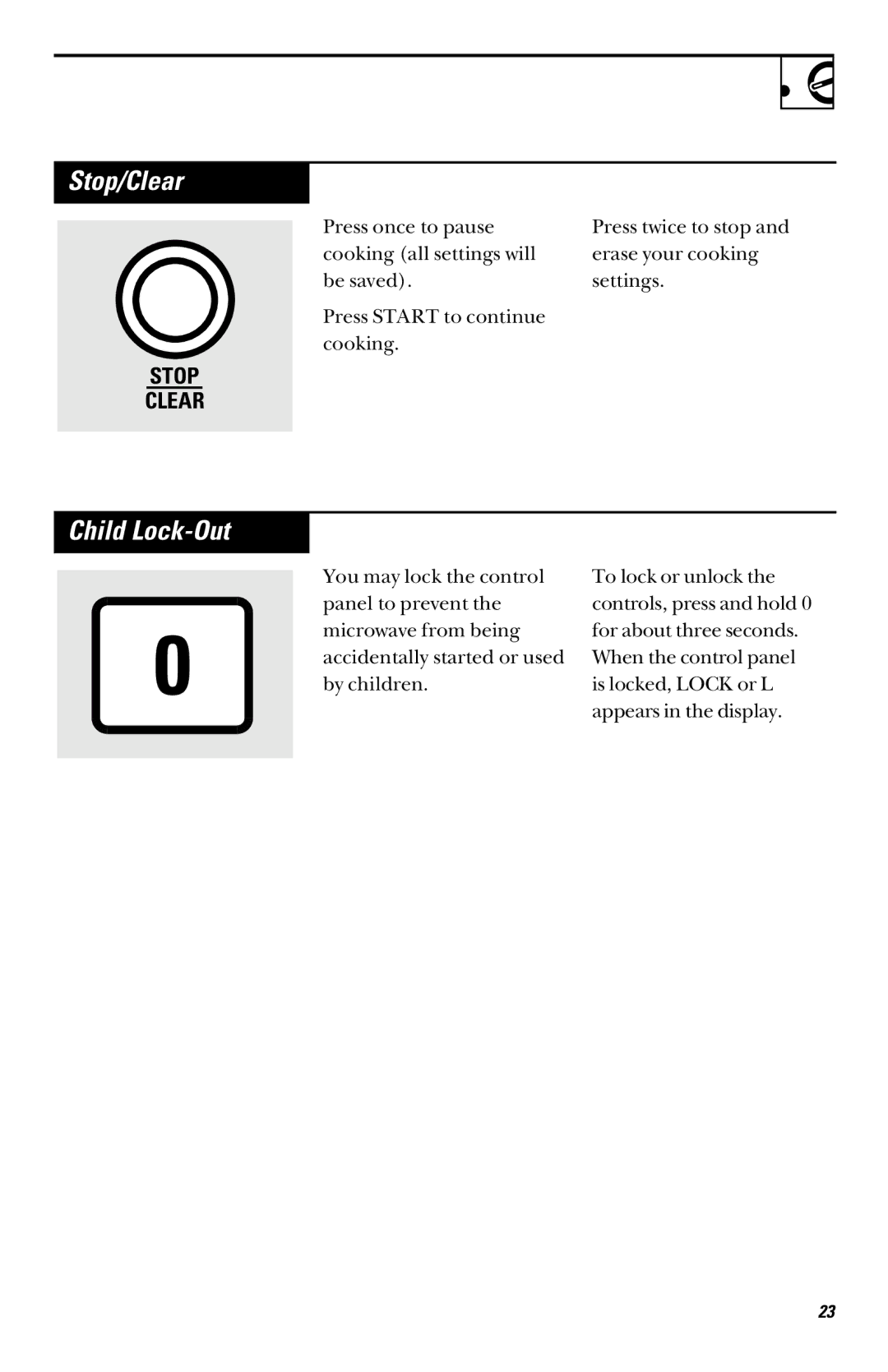 GE JES739, JES735 owner manual Stop/Clear, Child Lock-Out 