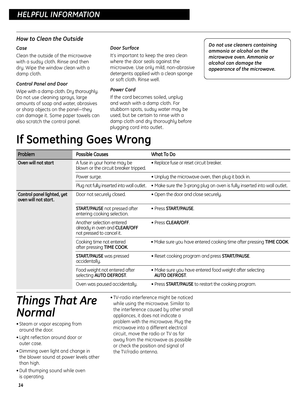 GE JES737 operating instructions How to Clean the Outside, Case, Control Panel and Door, Door Surface, Power Cord 