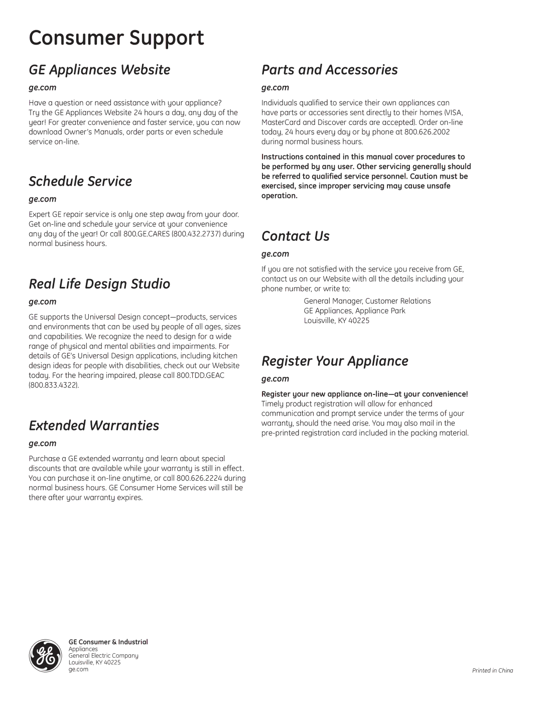 GE JES737 operating instructions Ge.com, Register your new appliance on-line-at your convenience 