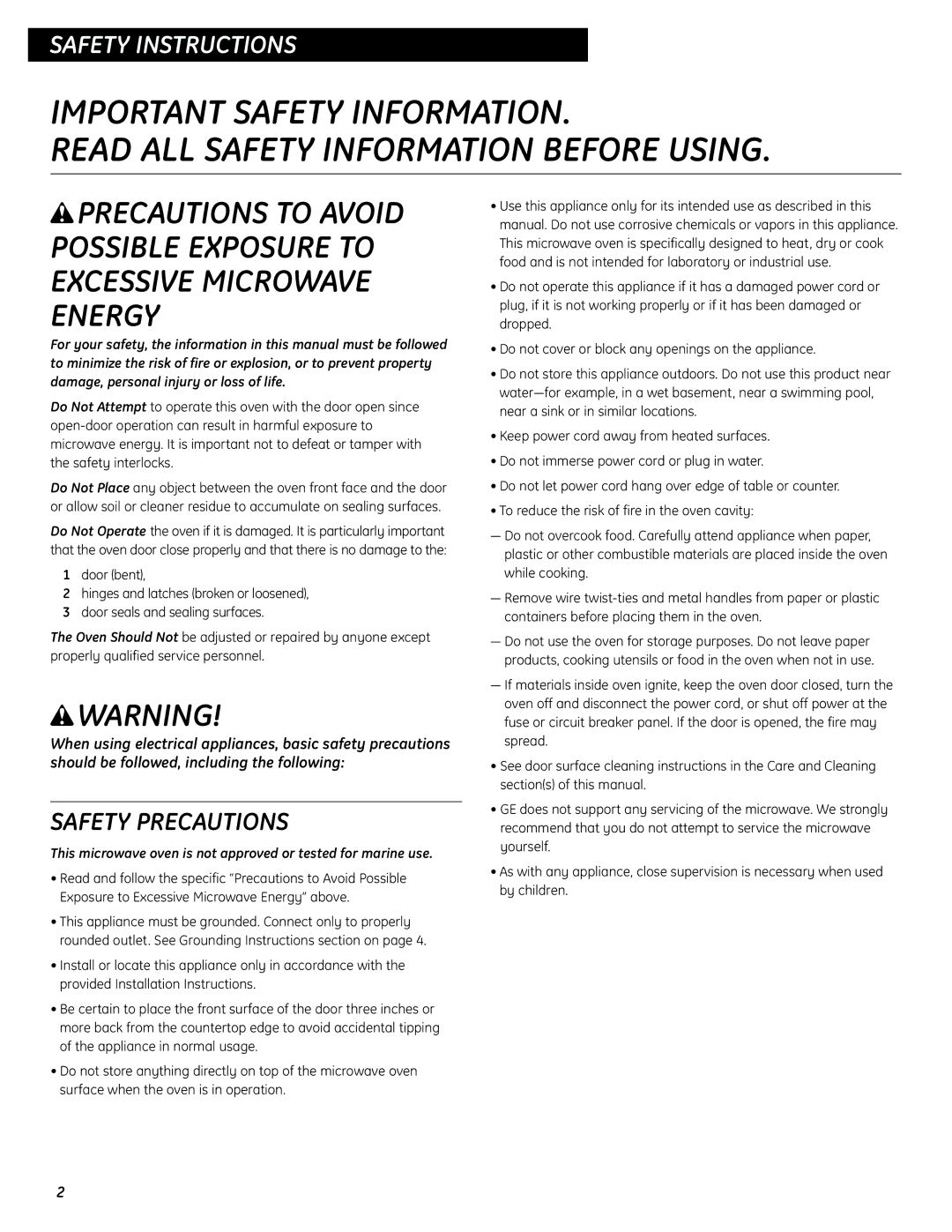 GE JES737 operating instructions WPRECAUTIONS to Avoid, Safety Precautions 