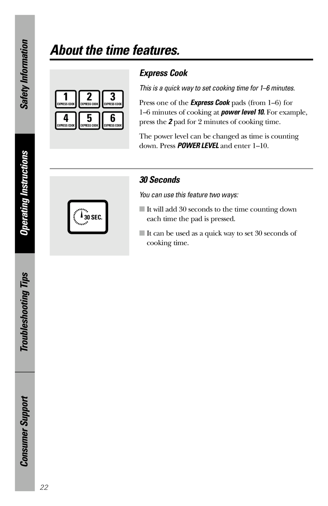 GE JES831 owner manual Express Cook, Seconds 