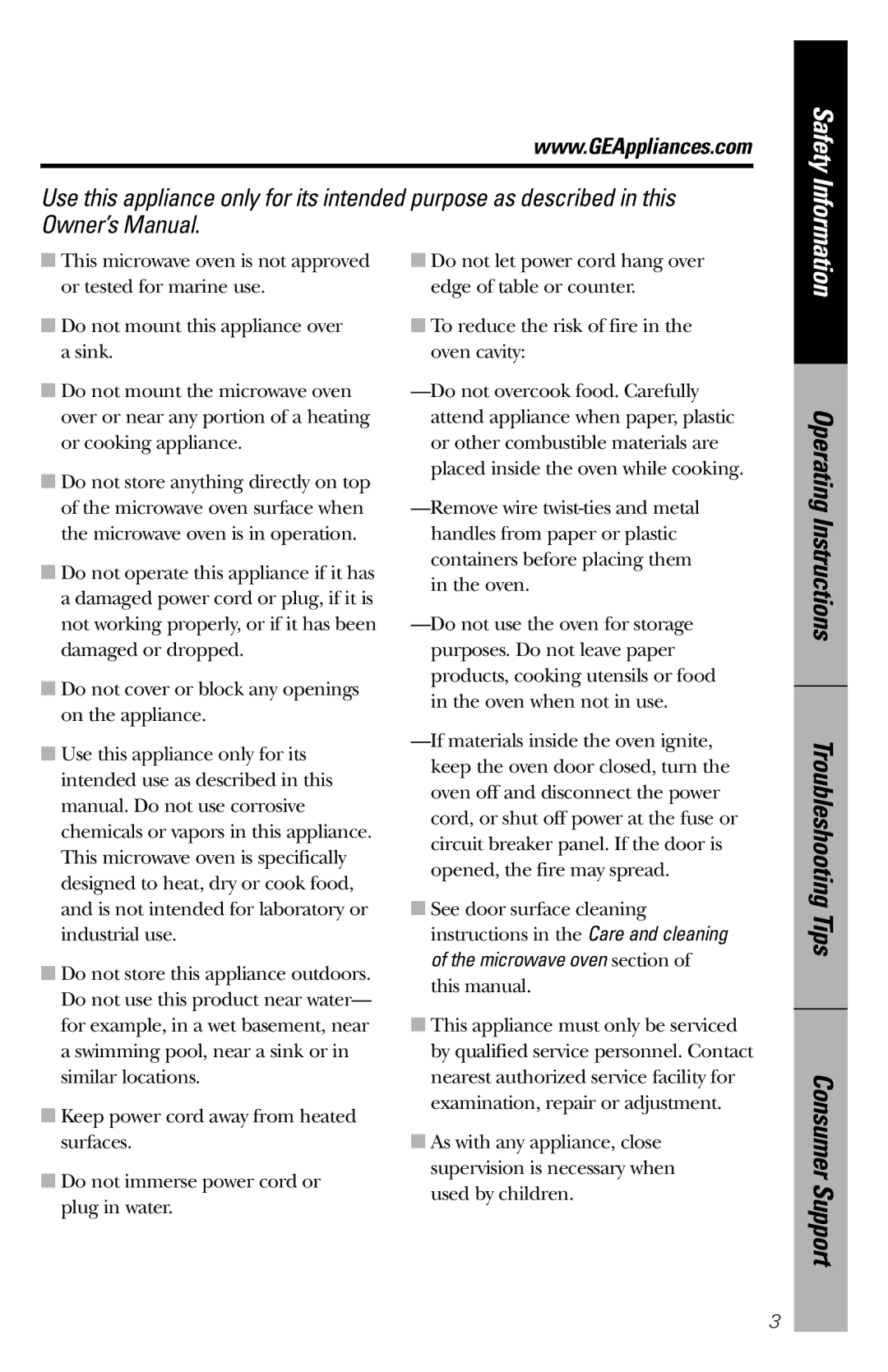 GE JES831 owner manual Consumer Support 