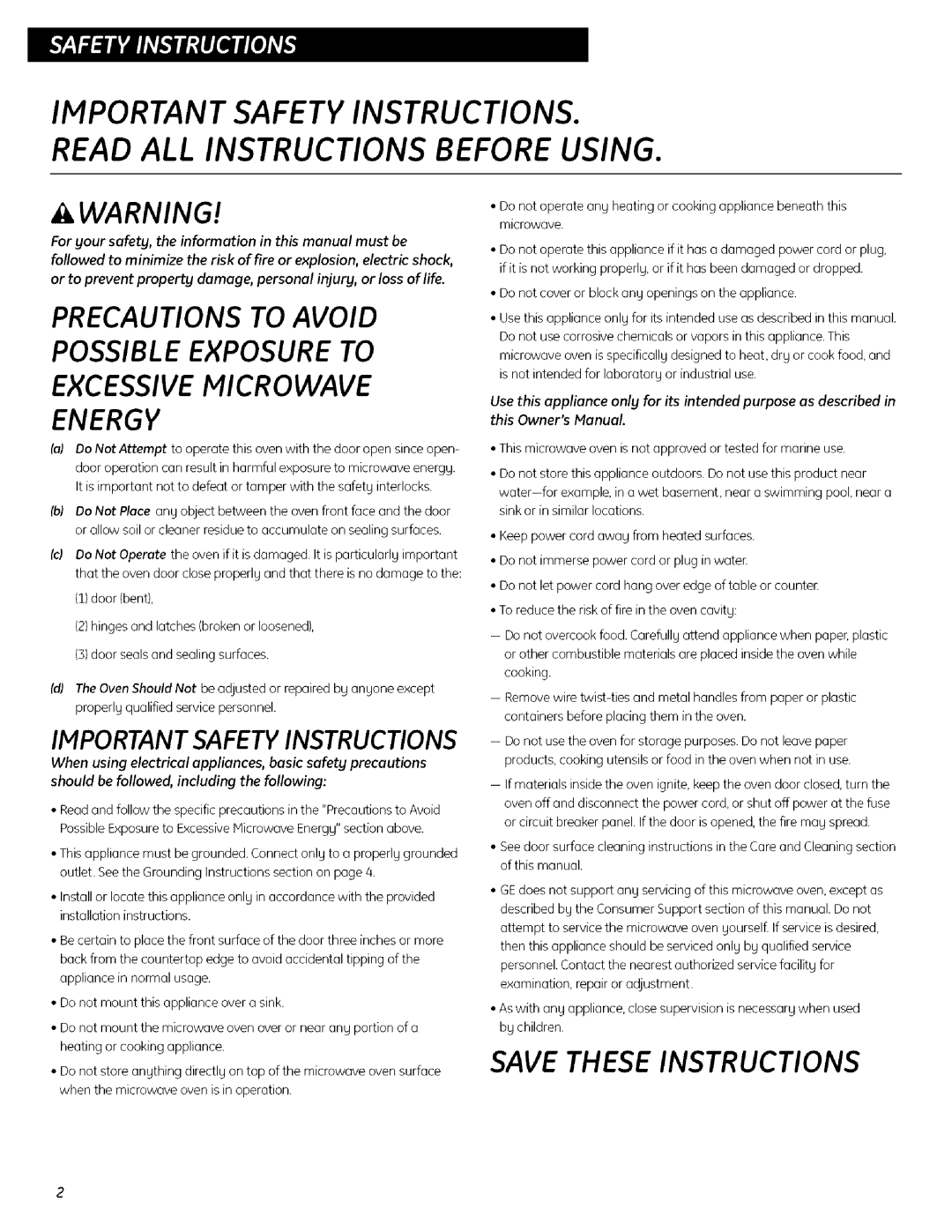 GE JESO734PIVLRR quick start Important Safety Instructions 