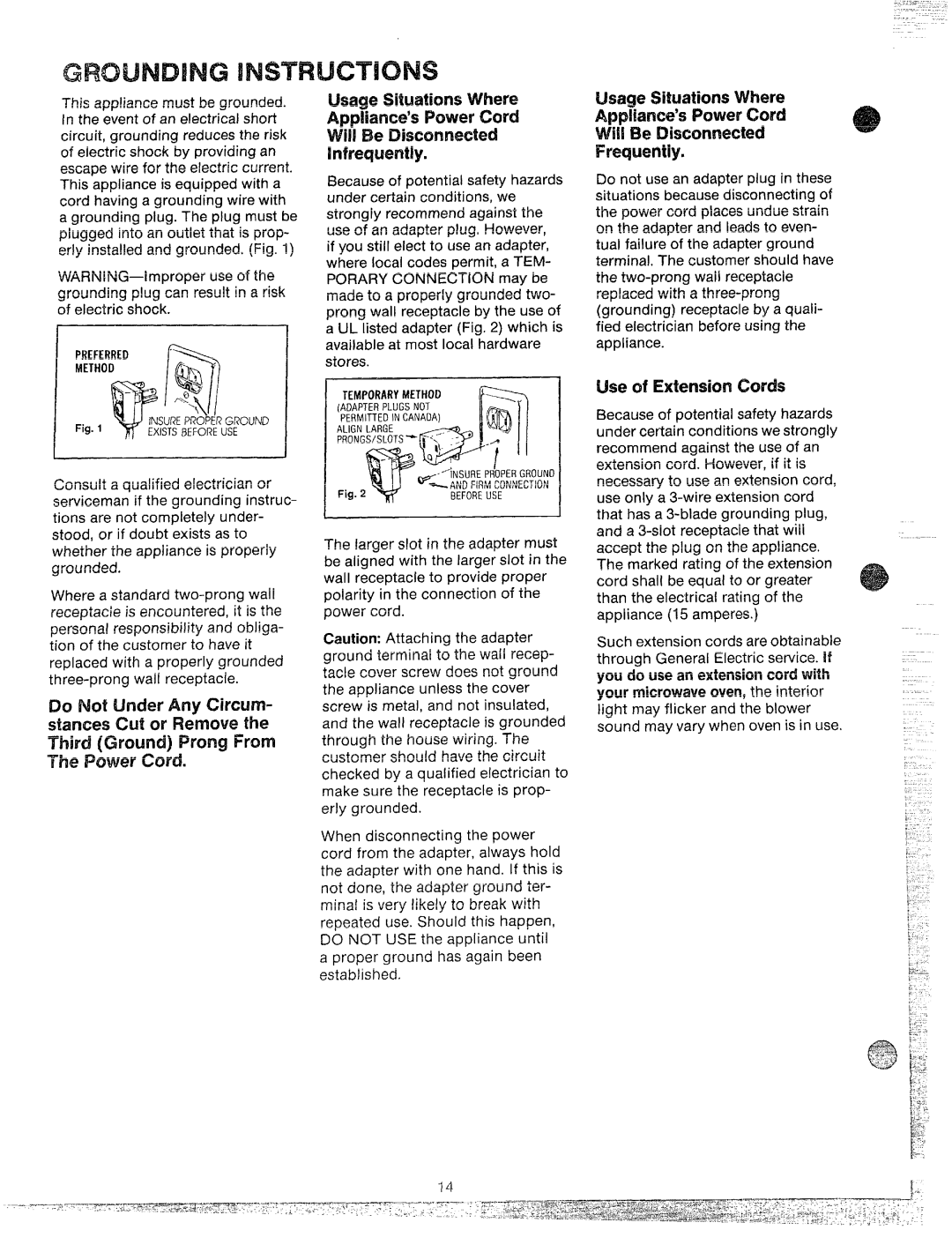 GE JET210 manual SWKXx3CM or Renmvethe Third Gm.md Prong Frcml me Power cord, WWMBe Disconnected Ih$reqwemly 