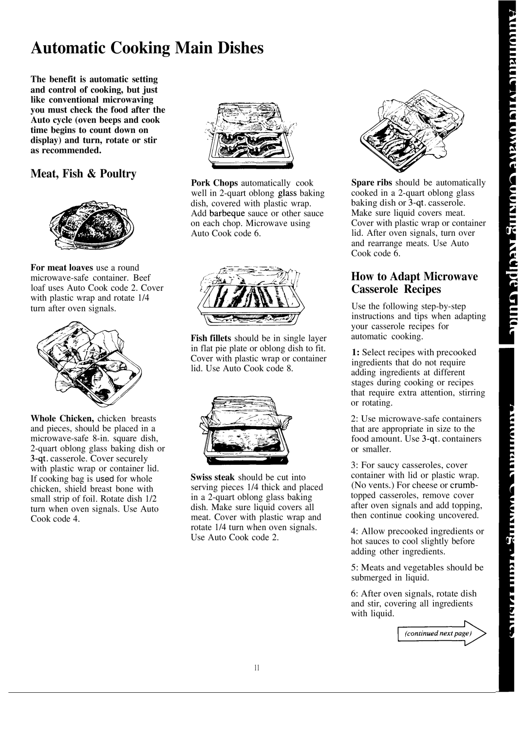 GE JET342G warranty Automatic Cooking Main Dishes, Meat, Fish & Poultry, How to Adapt Microwave Casserole Recipes 