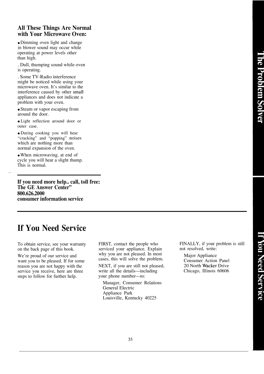 GE JET342G warranty If You Need Service, All These Things Are Normal with Your Microwave Oven 