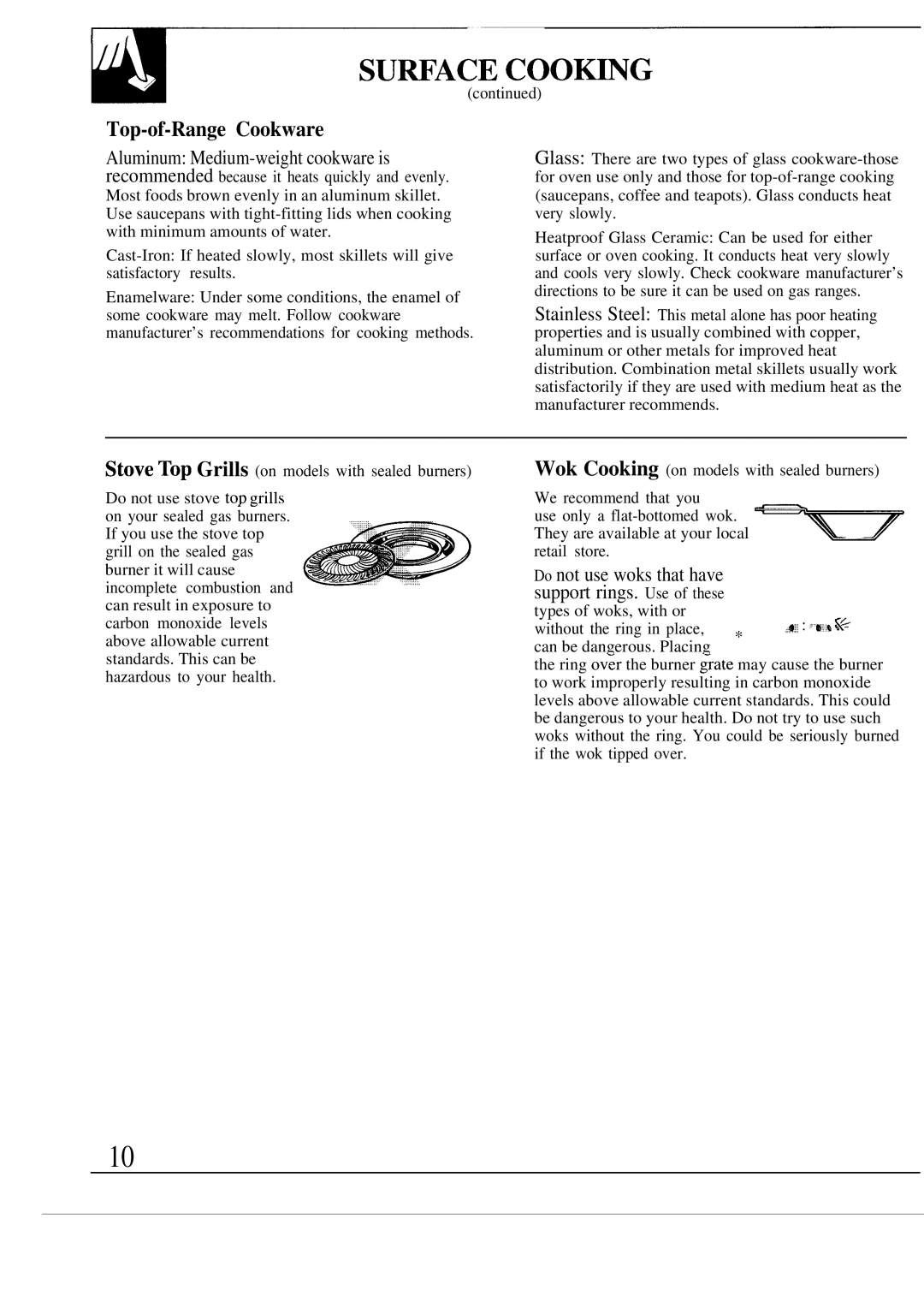 GE JG5P34, JG5P38, JGBP26 manual SU~ACE COOmG, Top-of-Range Cookware, Aluminum Medium-weight cookware is 