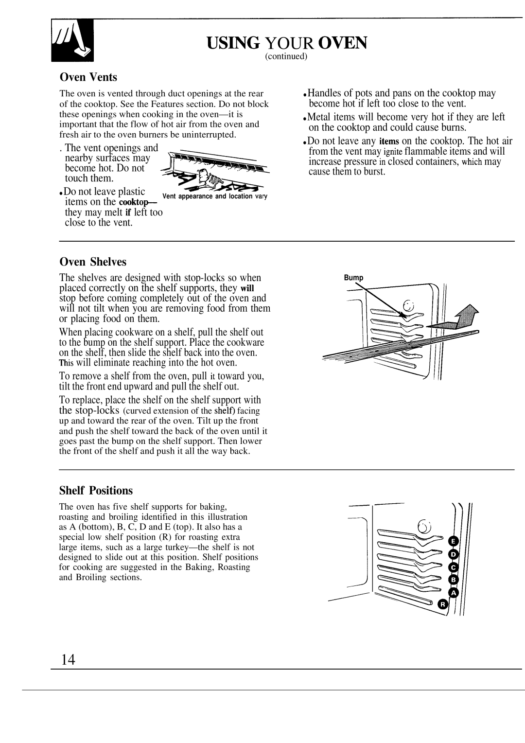 GE JGBP26, JG5P38, JG5P34 manual USmG Your OWN, Oven Vents, Oven Shelves, Shelf Positions 