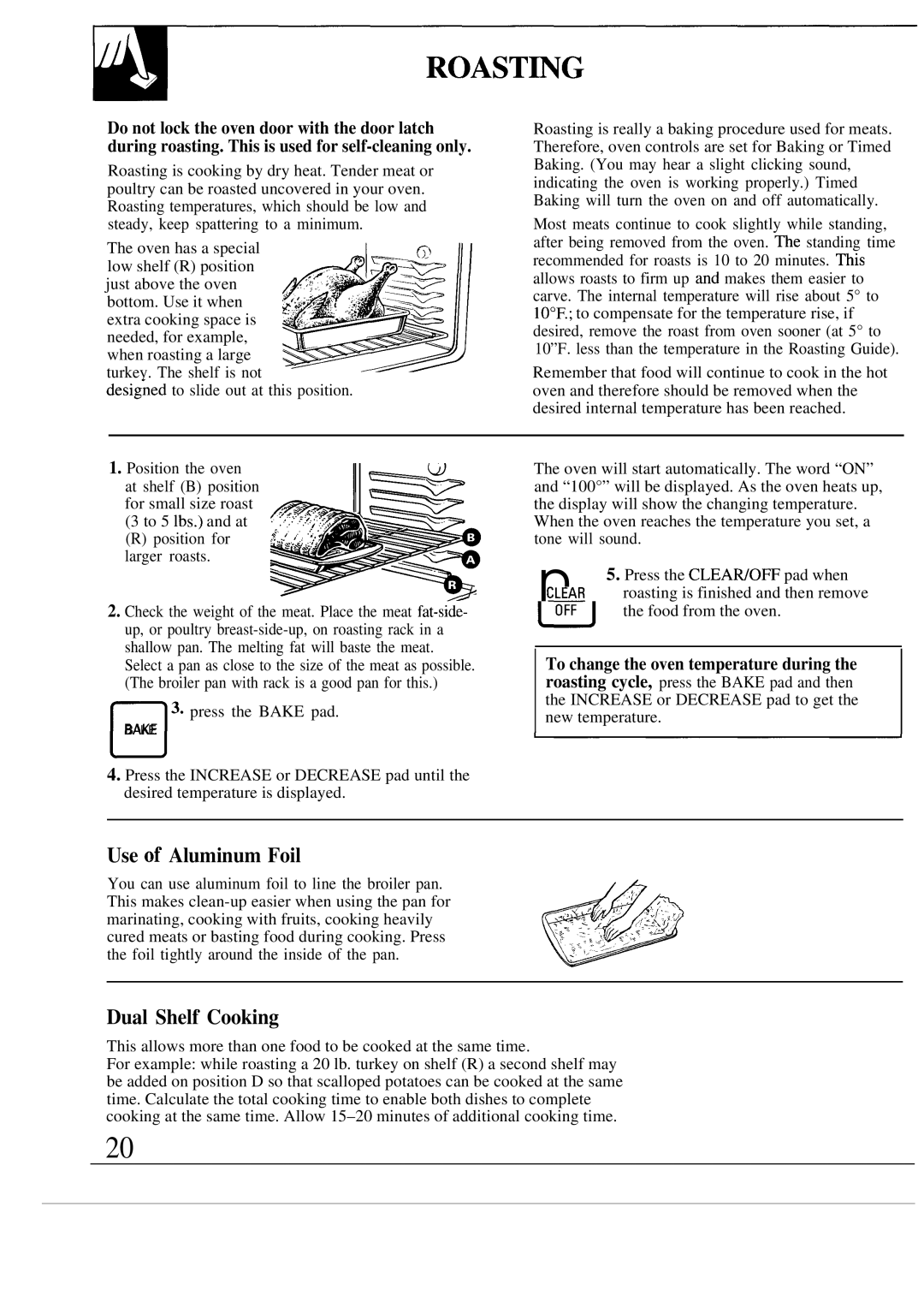 GE JGBP26, JG5P38, JG5P34 manual ROASTmG, Use of Aluminum Foil, Dual Shelf Cooking 
