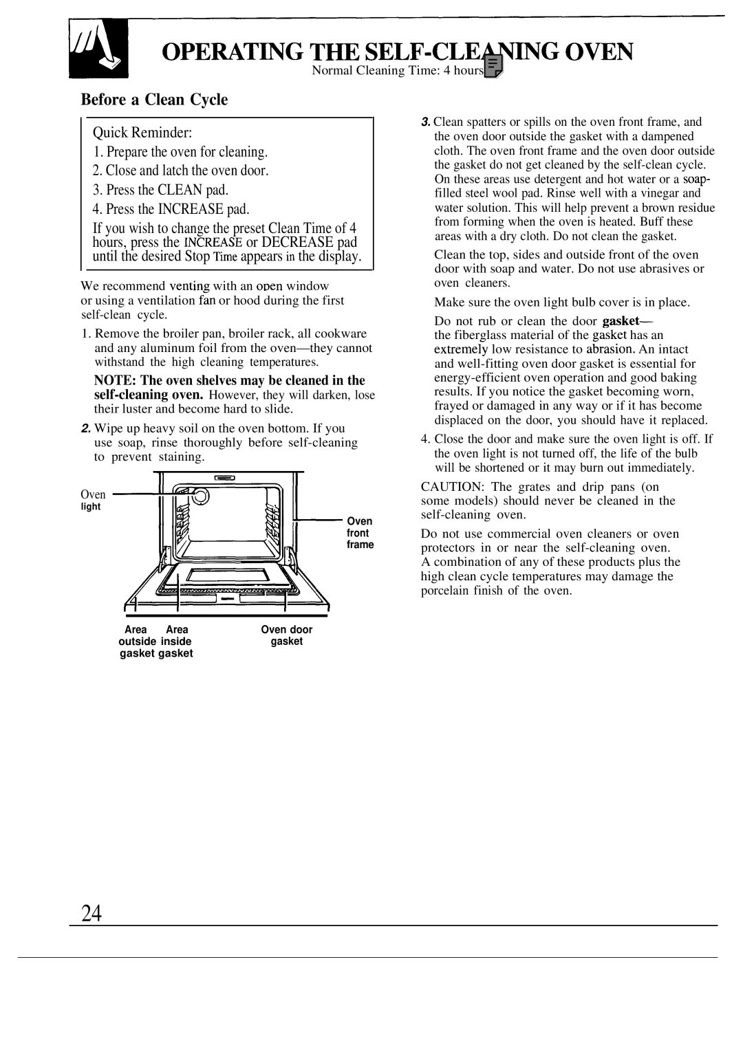 GE JG5P38, JG5P34, JGBP26 manual Opewt~G T~ Self-Clean~G Own, Before a Clean Cycle 