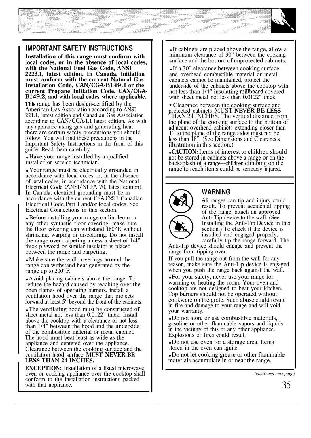 GE JGBP26, JG5P38, JG5P34 manual Important Safety Instructions 