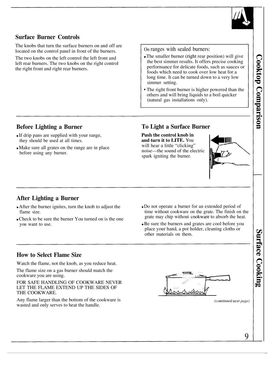 GE JG5P38, JG5P34 Surface Burner Controls, Before Lighting a Burner, After Lighting a Burner, To Light a Surface Burner 