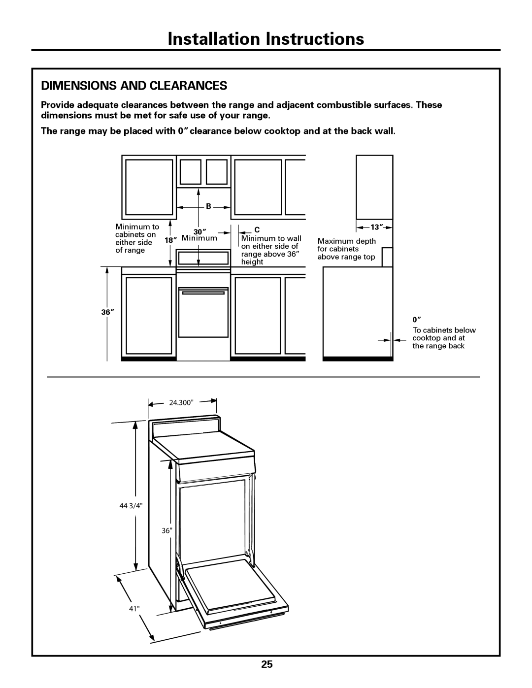 GE JGAS02 owner manual Dimensions and Clearances 