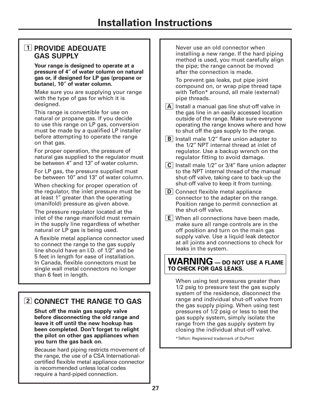 GE JGAS02 owner manual Connect the Range to GAS, Provide Adequate GAS Supply 