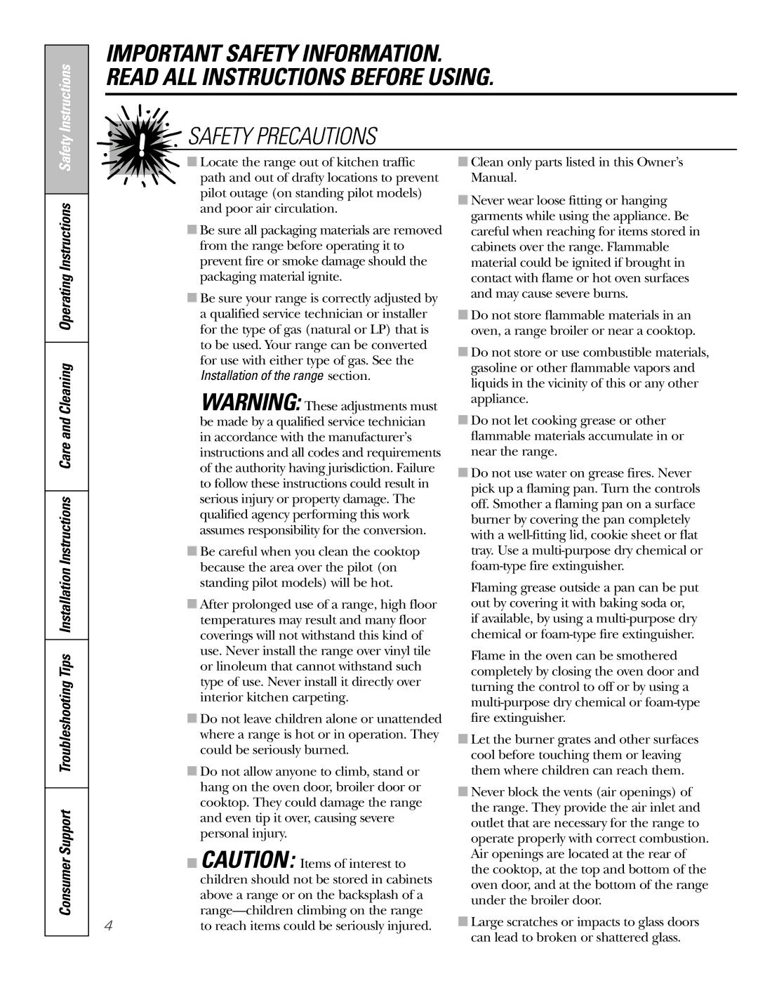 GE JGAS02 owner manual Installation of the range section 