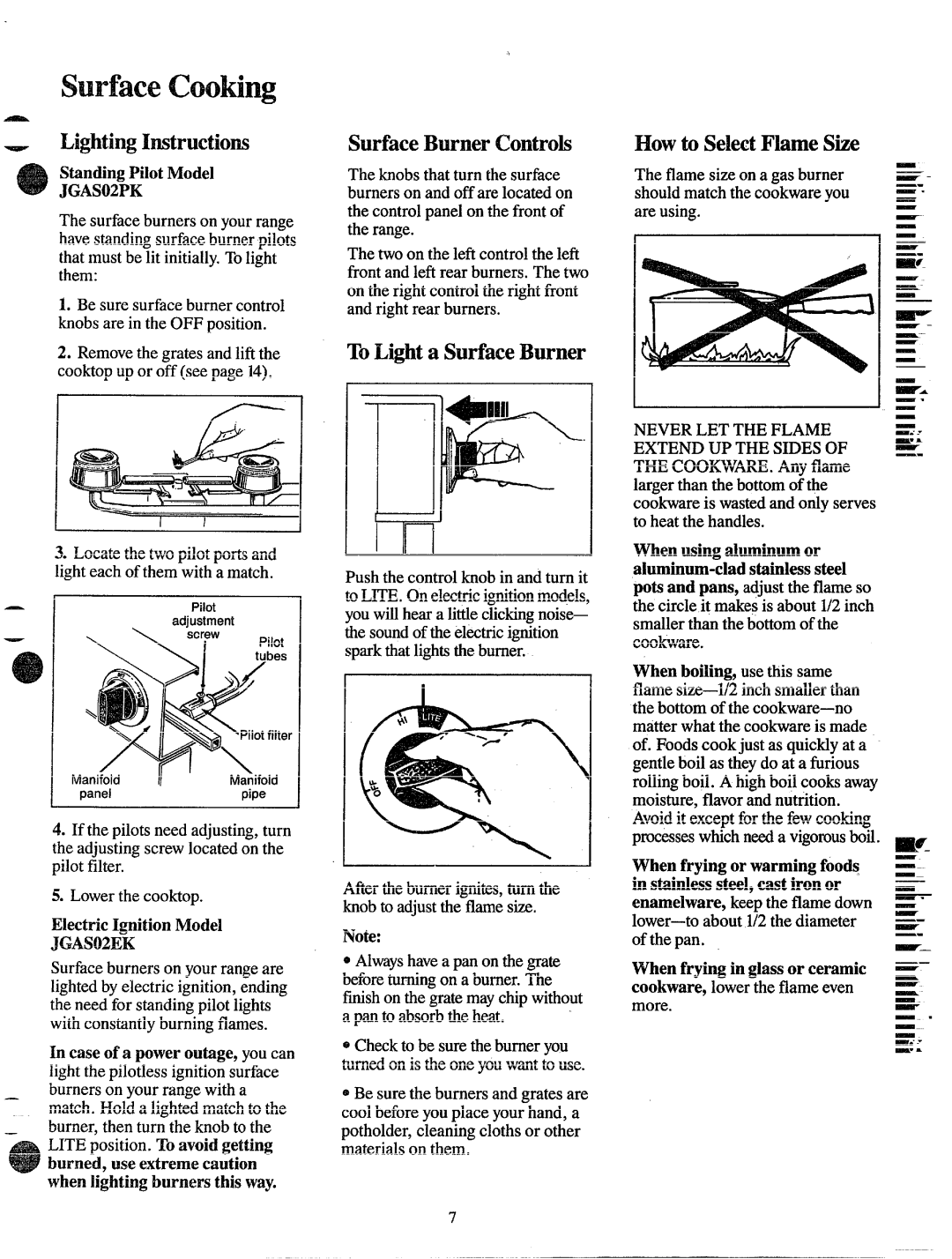 GE JGAS02EK, JGAS02PK warranty SurfaceBurnerControk, ToLi@ta SurfaceBurner, How tQSelectFlameSk 