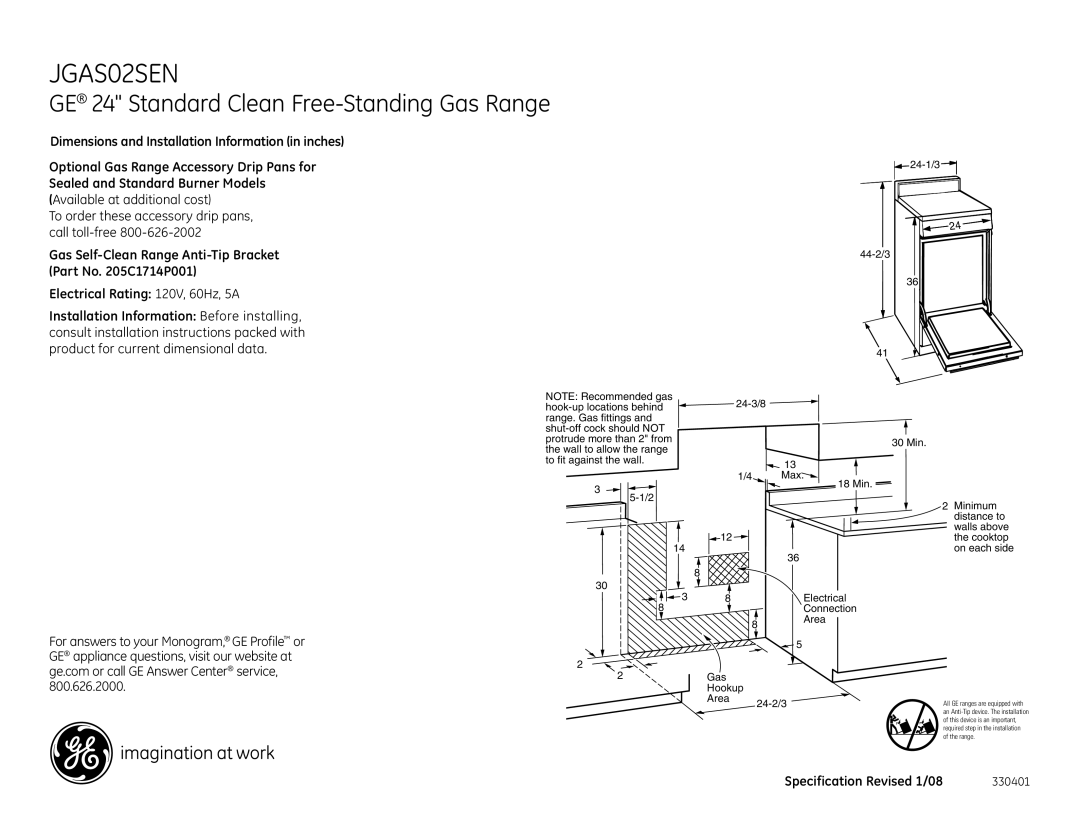 GE JGAS02SEN dimensions GE 24 Standard Clean Free-Standing Gas Range 