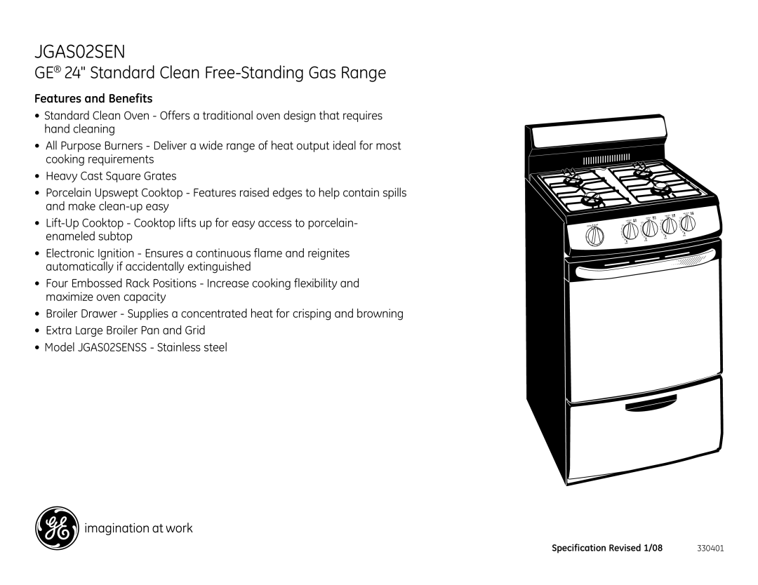 GE JGAS02SEN dimensions Features and Benefits 