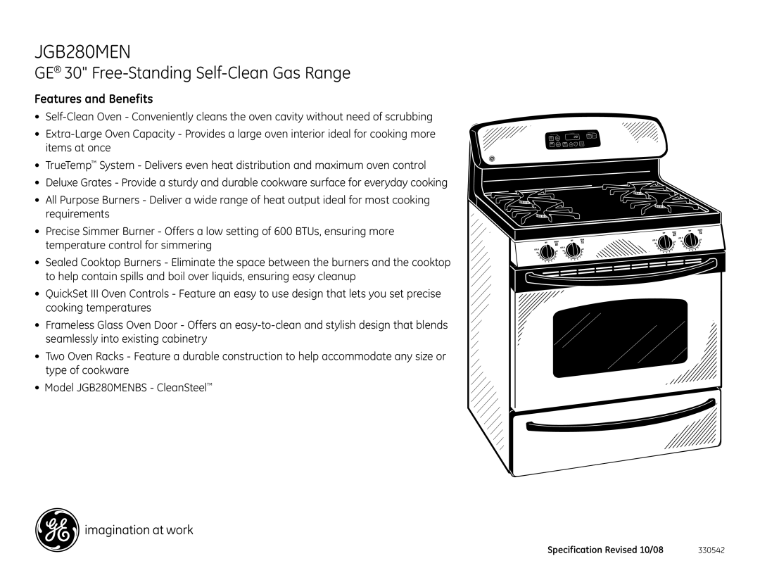 GE JGB280MENBS dimensions Features and Benefits 