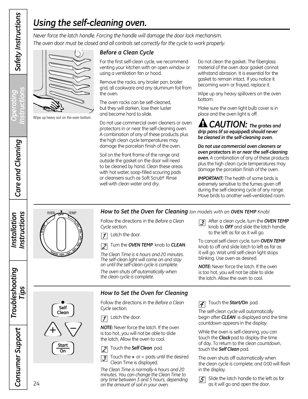 GE JgB290 Using the self-cleaning oven, Consumer, Before a Clean Cycle, How to Set the Oven for Cleaning, Latch the door 