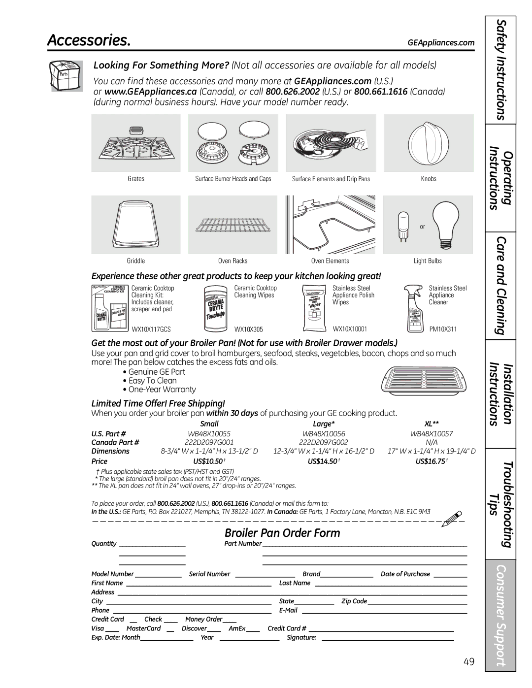 GE JgB280, JgB290 manual Accessories, Limited Time Offer! Free Shipping 