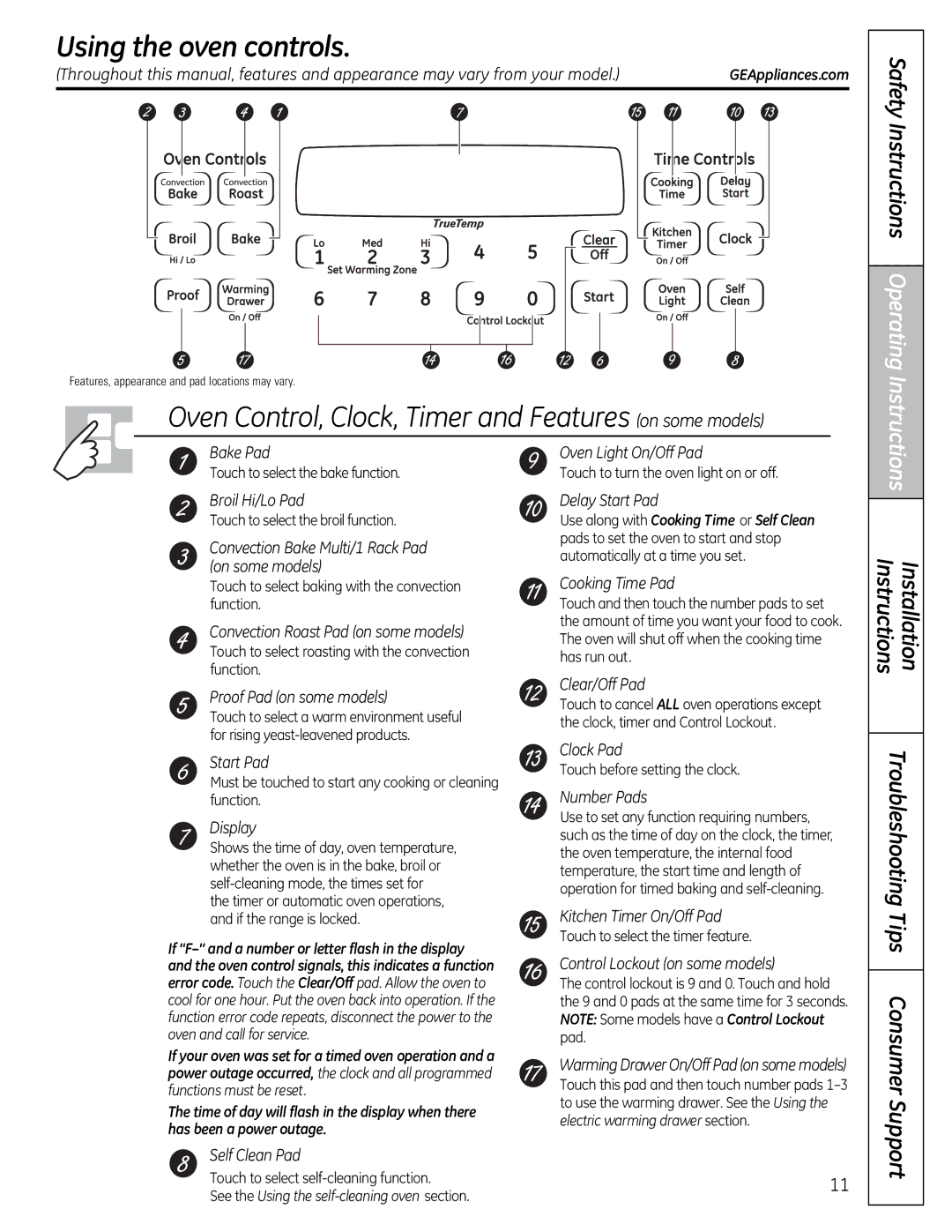 GE JGB810, JGB295SERSS, JGB805, JGB800, JGB820 manual Using the oven controls, Safety Instructions Operating Instructions 