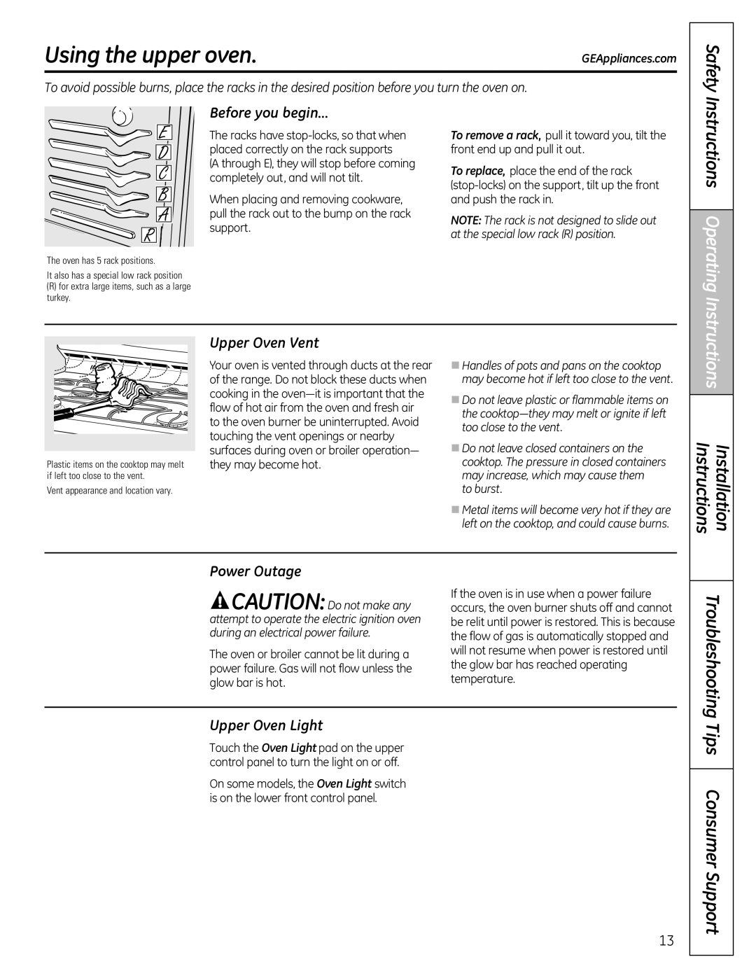 GE JGB295SERSS, JGB805, JGB800, JGB820, JGB810 manual Using the upper oven, Instructions Operating 