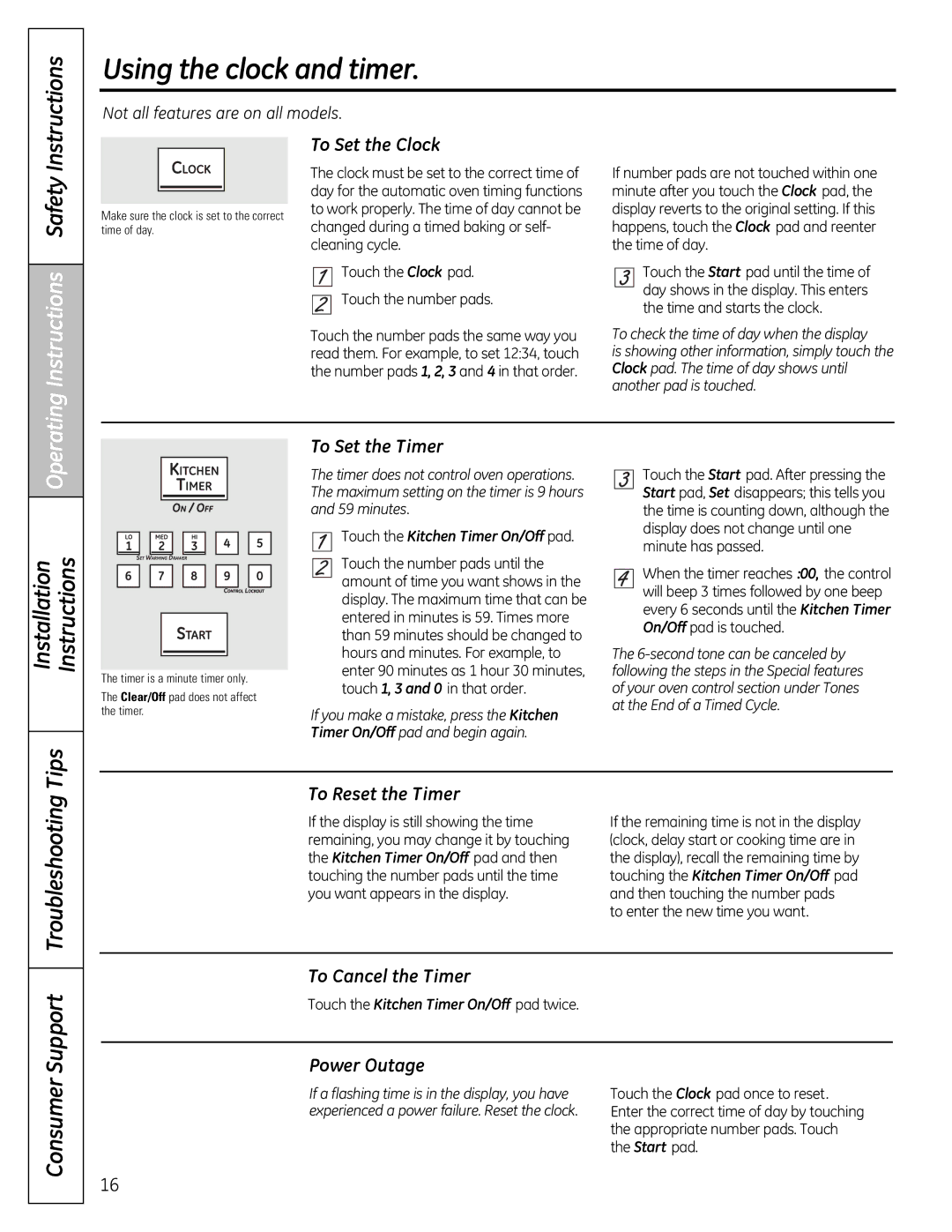 GE JGB820, JGB295SERSS, JGB805, JGB800, JGB810 manual Using the clock and timer, Consumer Support 
