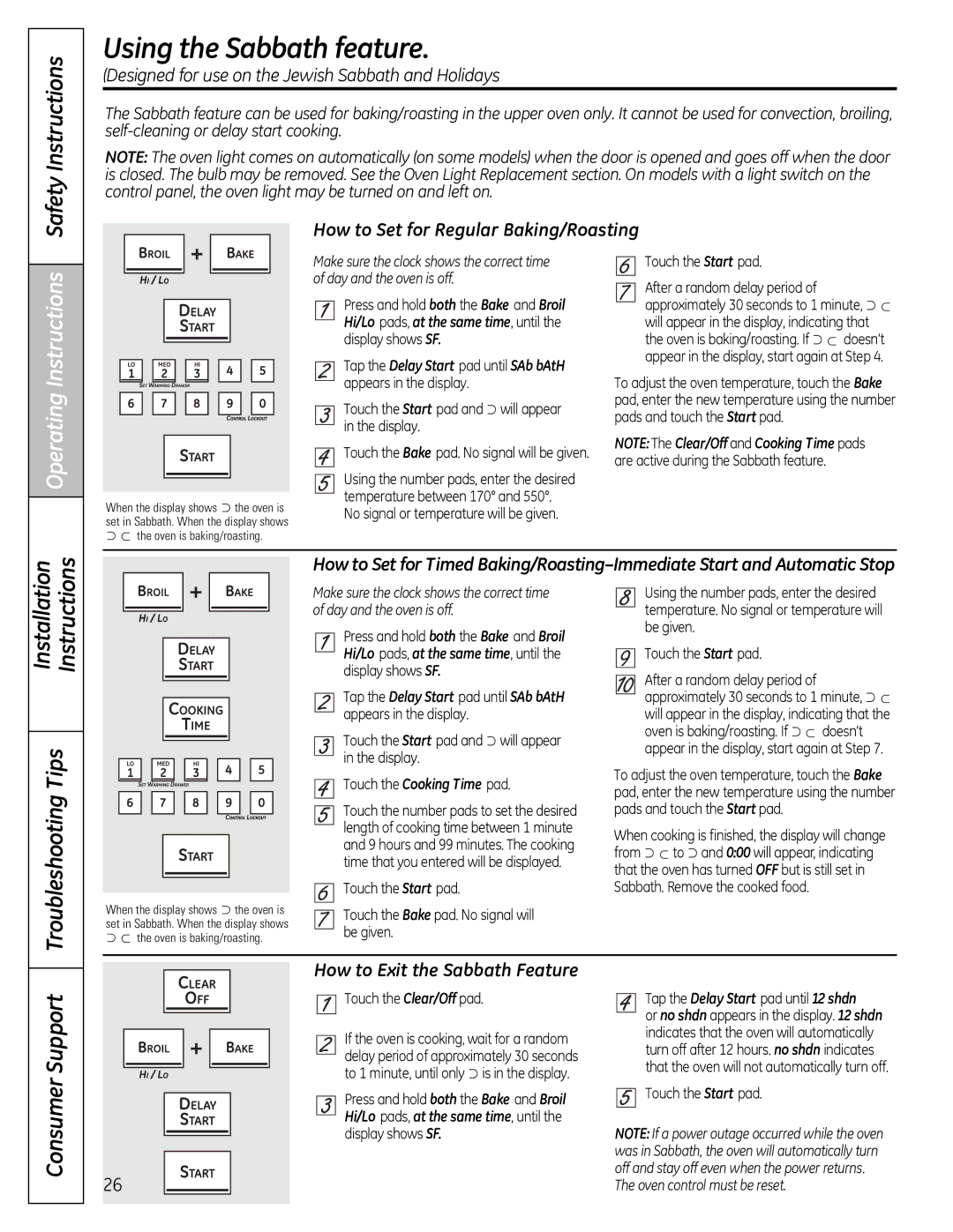 GE JGB805, JGB295 manual Using the Sabbath feature, How to Set for Regular Baking/Roasting, How to Exit the Sabbath Feature 