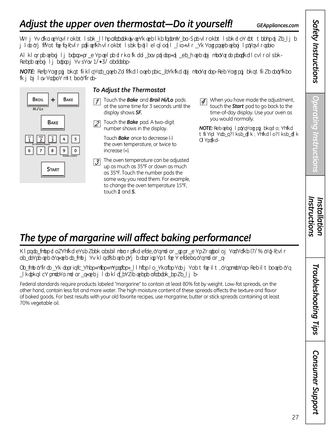 GE JGB800, JGB295, JGB805 Adjust the upper oven thermostat-Do it yourself, Type of margarine will affect baking performance 