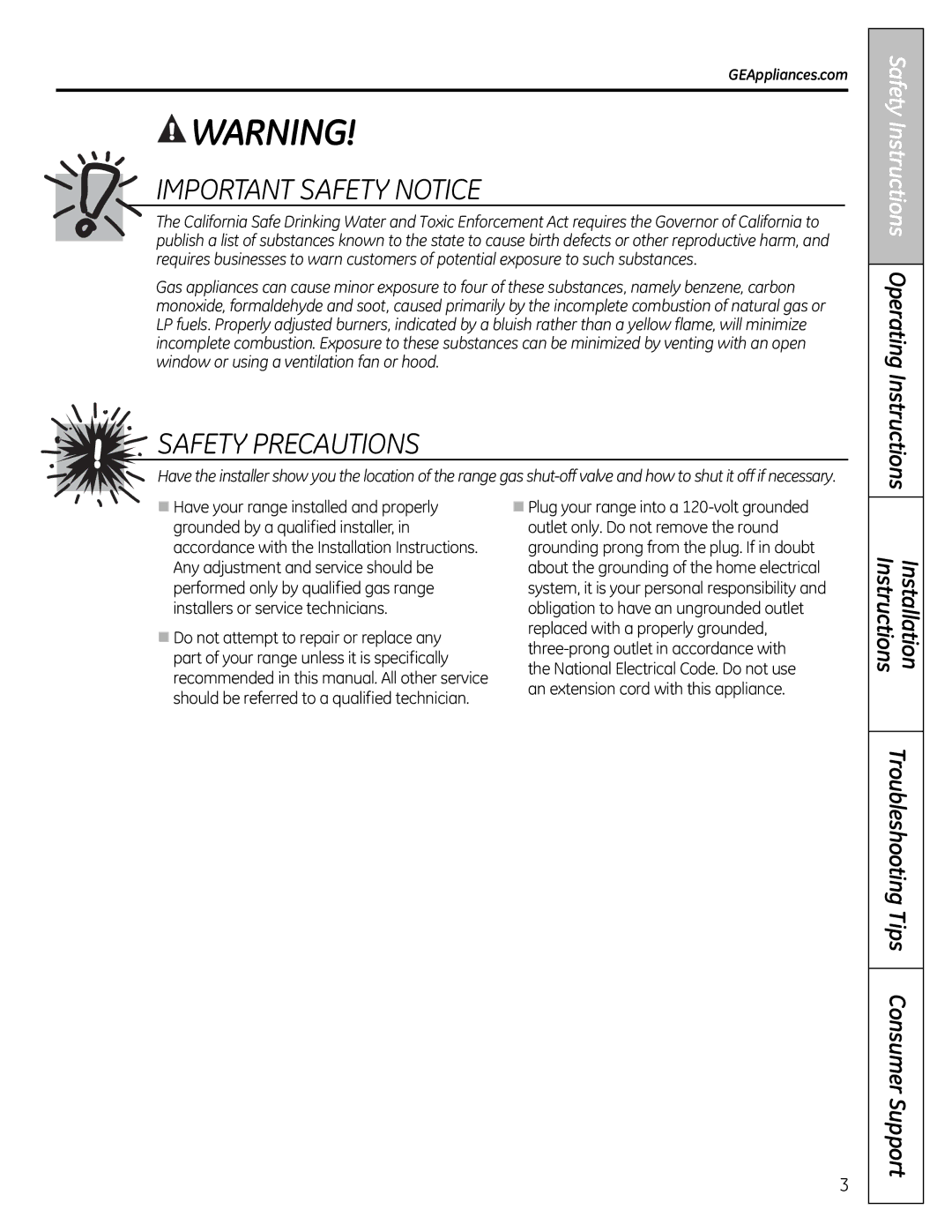 GE JGB800, JGB295SERSS, JGB805, JGB820, JGB810 manual Safety Instructions Operating Instructions, GEAppliances.com 