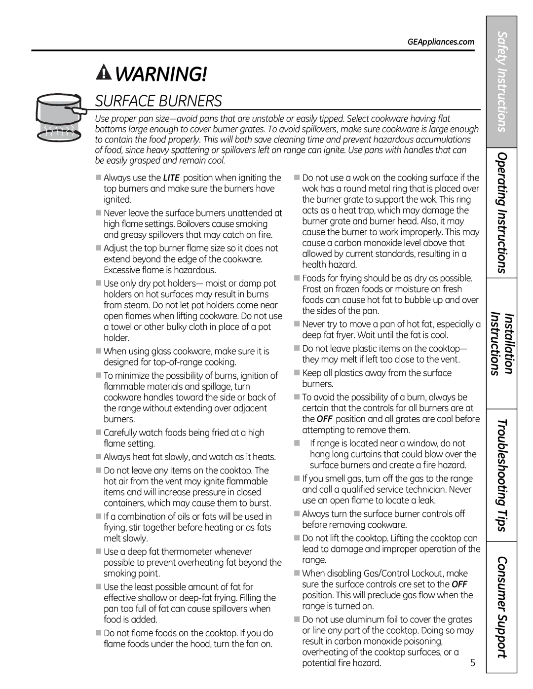 GE JGB810, JGB295SERSS, JGB805, JGB800, JGB820 manual Safety Instructions, Overheating of the cooktop surfaces, or a 