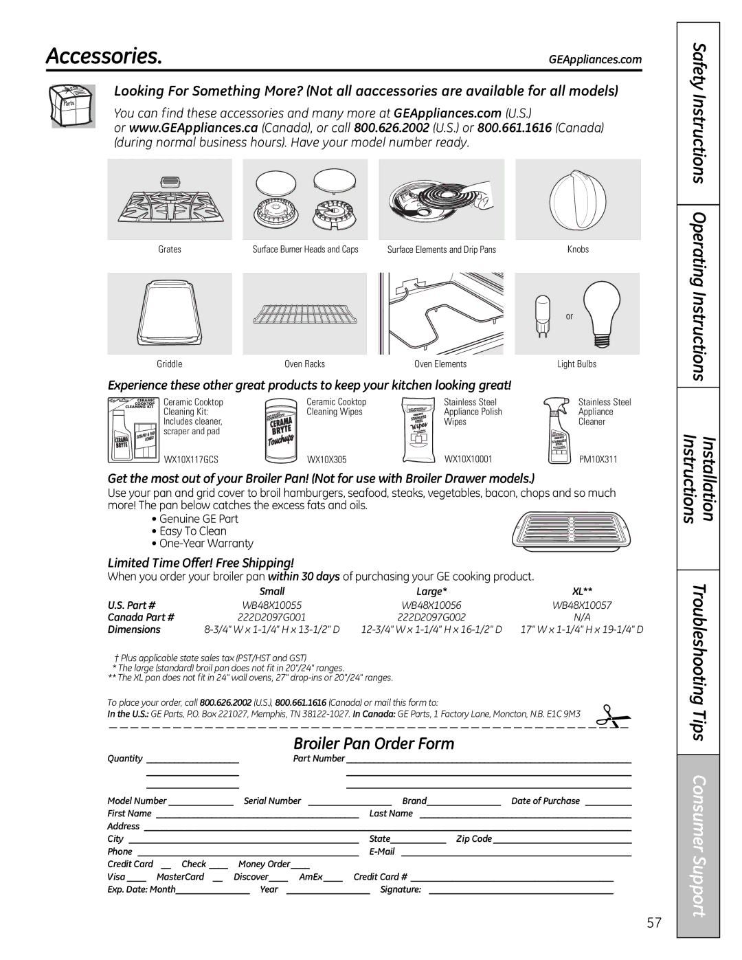 GE JGB800, JGB295SERSS, JGB805, JGB820, JGB810 manual Accessories, Limited Time Offer! Free Shipping 