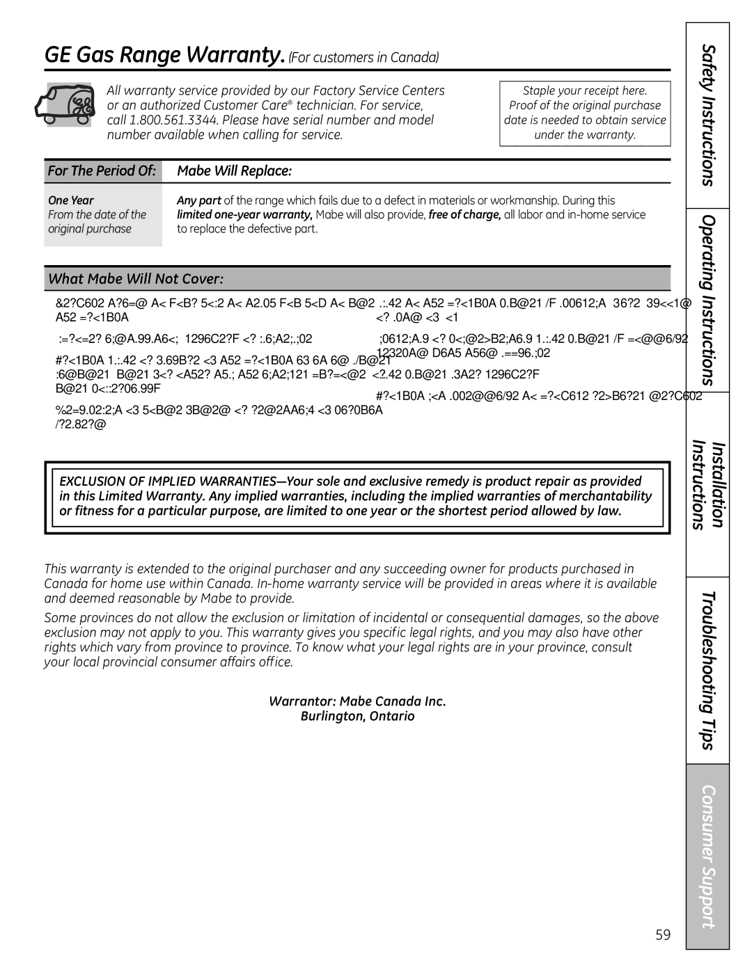 GE JGB810, JGB295SERSS, JGB805, JGB800, JGB820 Safety Instructions Operating, Mabe Will Replace, What Mabe Will Not Cover 