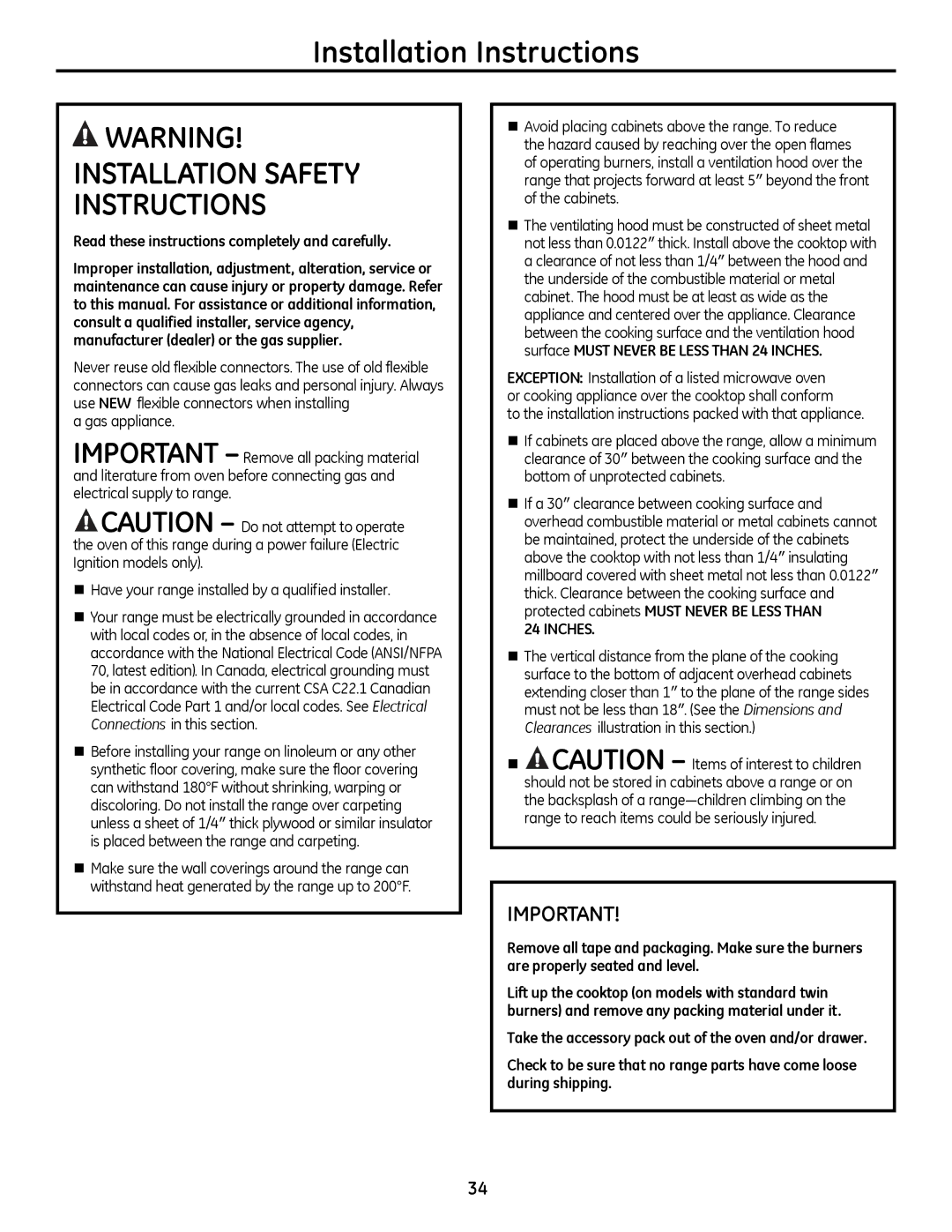 GE JGB400, JGB3000, JGB3001, JGB281 installation instructions Installation Instructions 